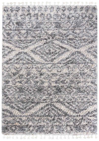 Hochflor-Teppich Hochflor Shaggy Teppich für Wohnzimmer - Höhe 35 mm Fransen Grau, Mazovia, 200 x 300 cm, Pflegeleicht, Boho - look, Langflor, Rechteckig, Weich