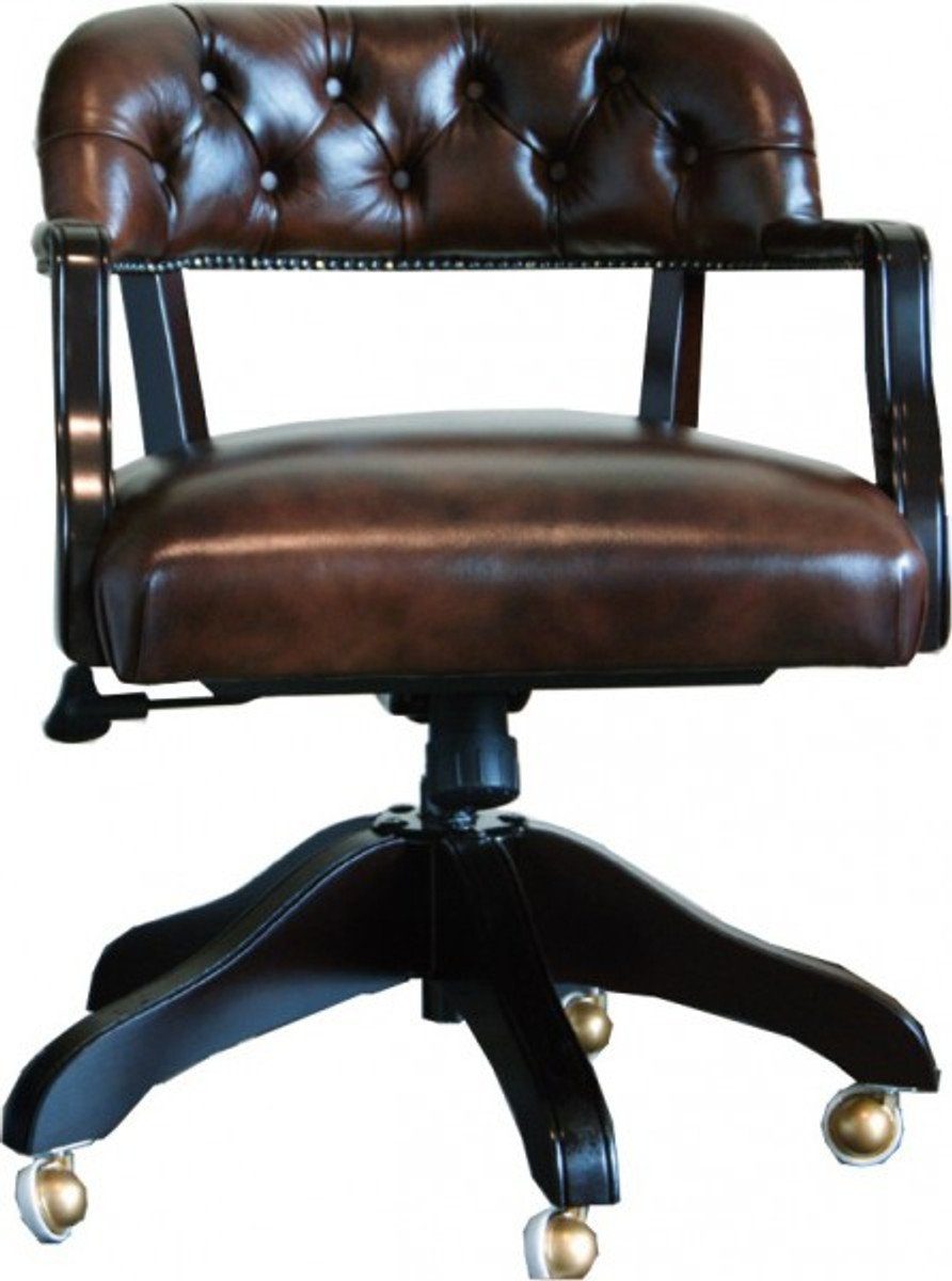 Casa Padrino Schreibtischstuhl Luxus - Braun Drehstuhl Schreibtisch Stuhl Echtleder Stuhl Büro Chefsessel