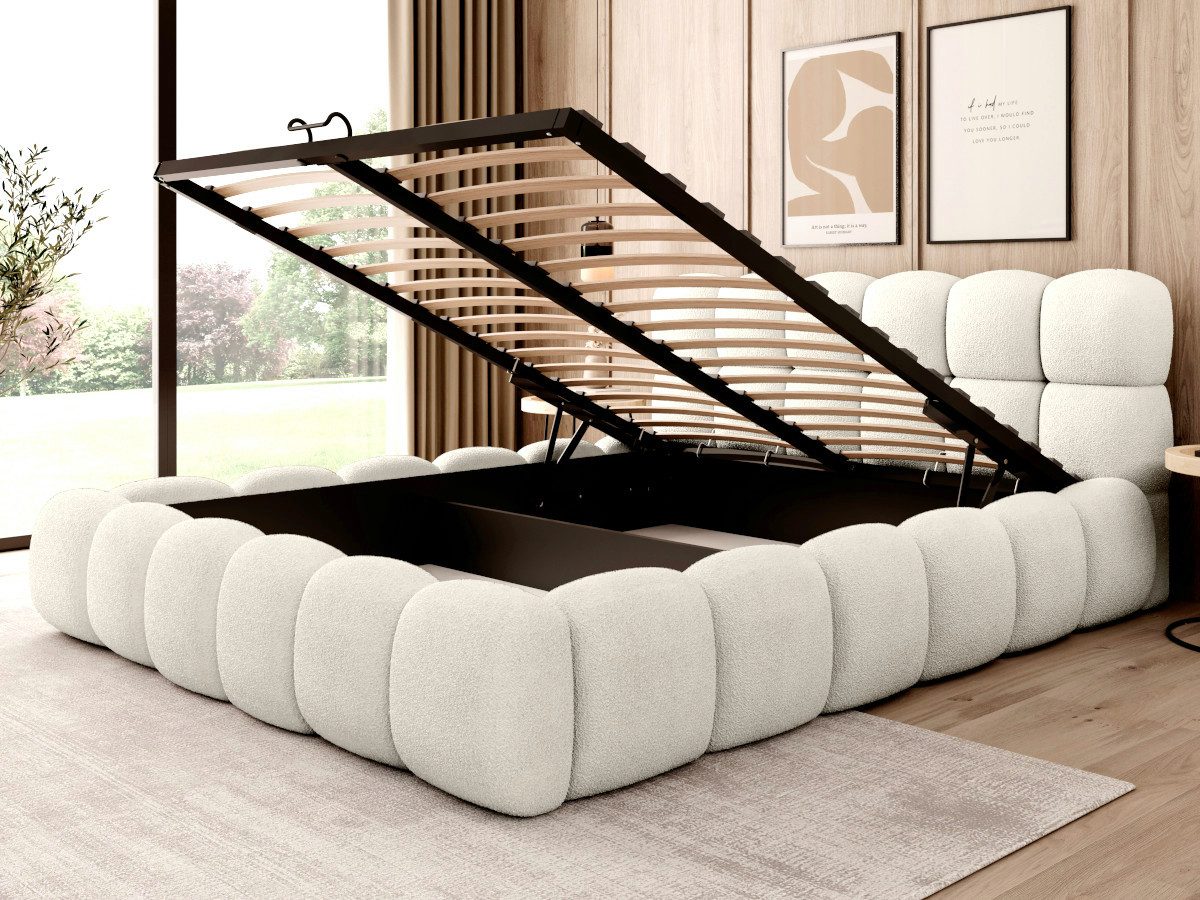 thematys Polsterbett mit Bettkasten / Stauraumbett, Bouclé 140x200 - 200x200cm (Optional mit 28 cm H3/H4 Taschenfederkern oder 23 cm Taschenfederkern-Matratze H – Bild 4 von 5