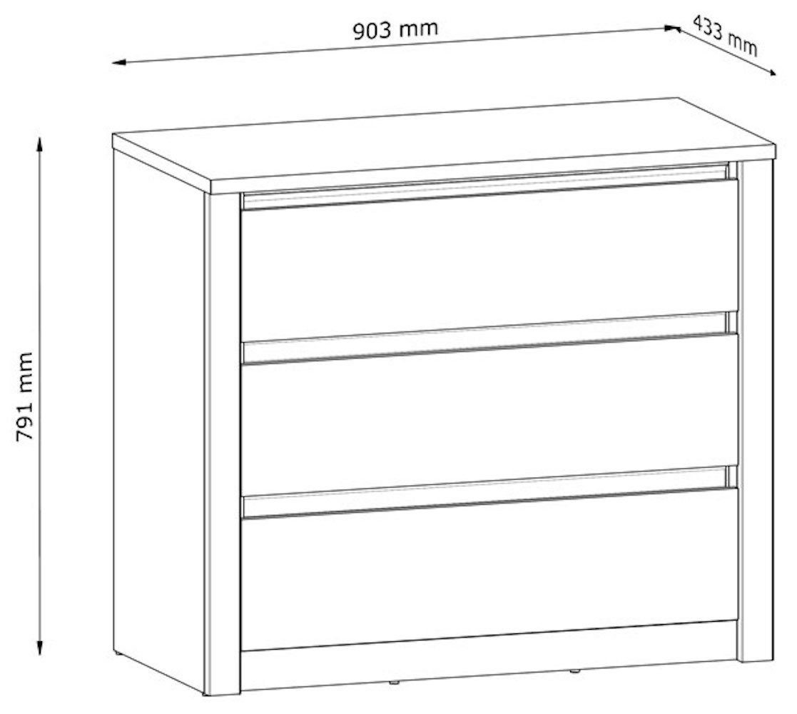 Feldmann-Wohnen Schubkastenkommode Montana (1 St), 90cm eiche lefkas grifflos