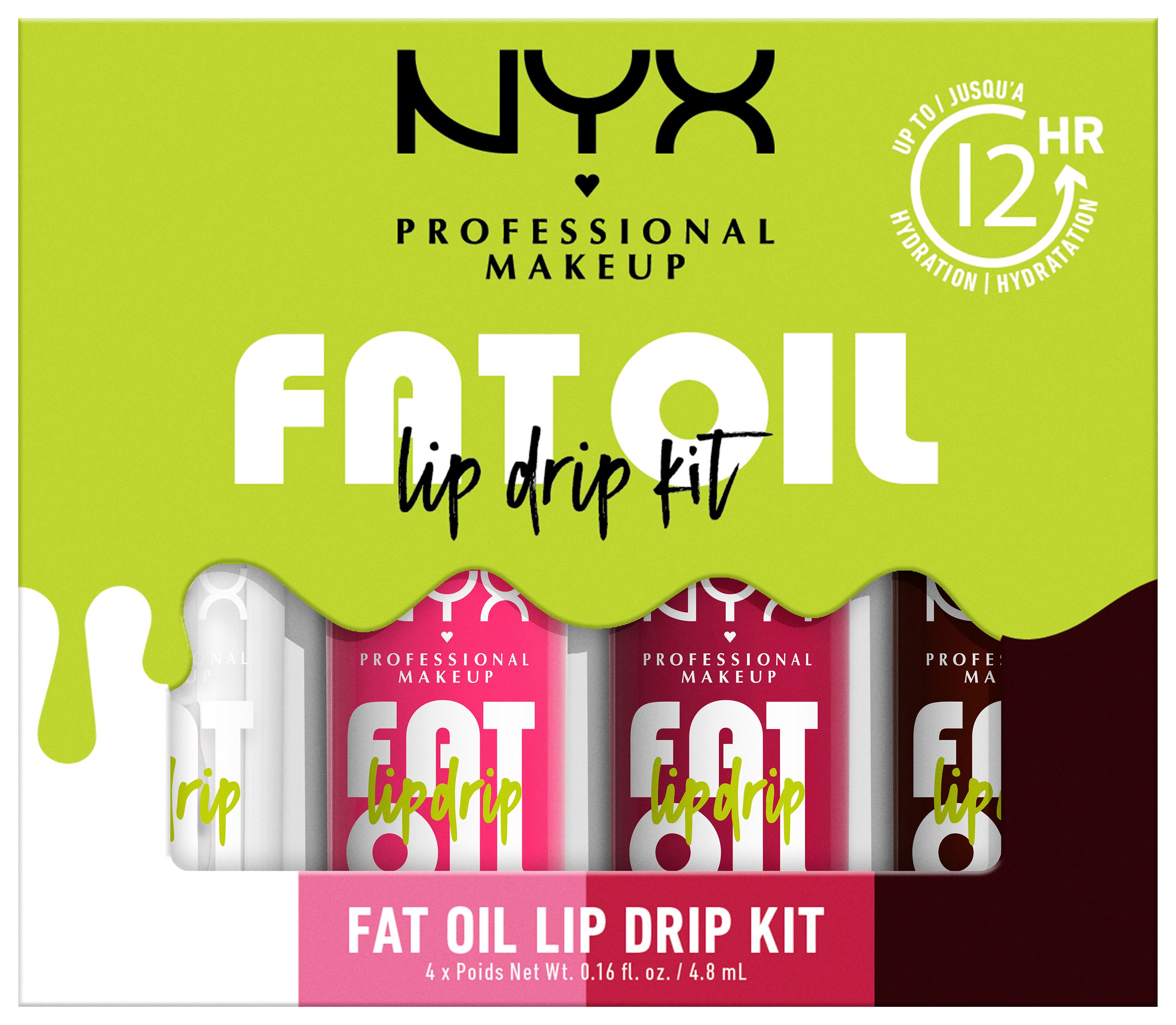 NYX Schmink-Set NYX Professional Makeup Fat Oil Lip Drip Kit, Lip Glos, Nicht klebrig, polstert die Lippen auf, pflegt, glänzendes Finish.