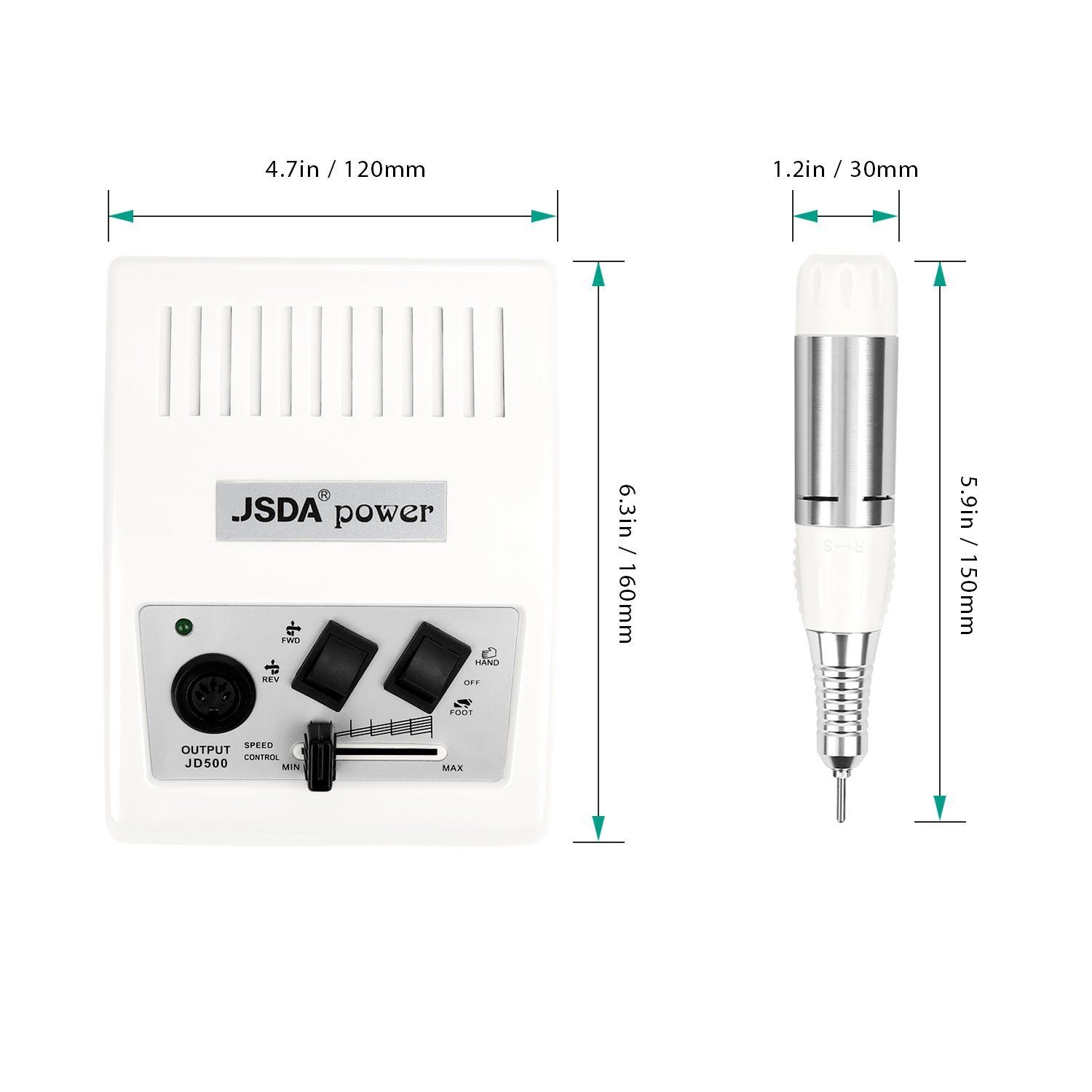 JSDA Maniküre-Pediküre-Set, Nagelfräser 30000 U/min mit Fußpedal & 4 Bits