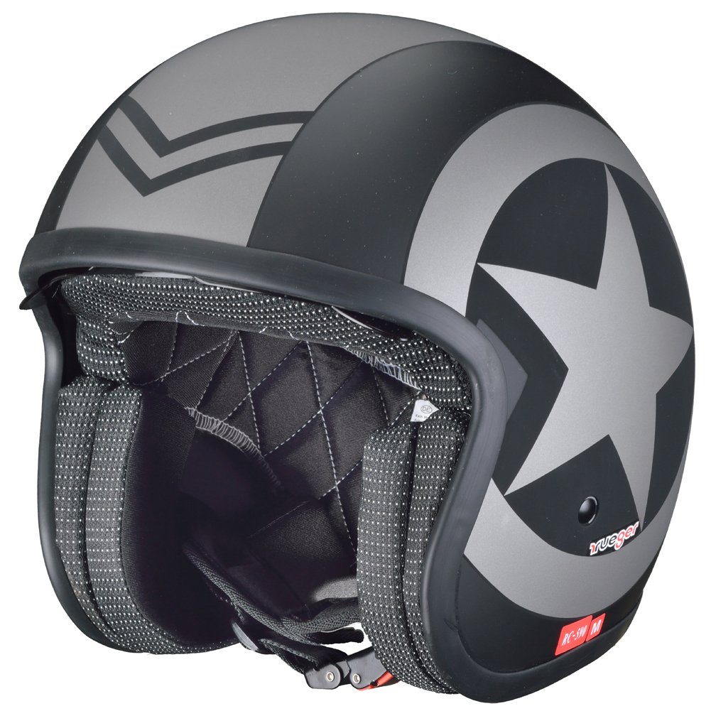rueger-helmets Motorradhelm RC-590 Jethelm Custom Motorradhelm Chopper Chopper Motorrad Roller Helm ruegerRC-590 Black Star XS
