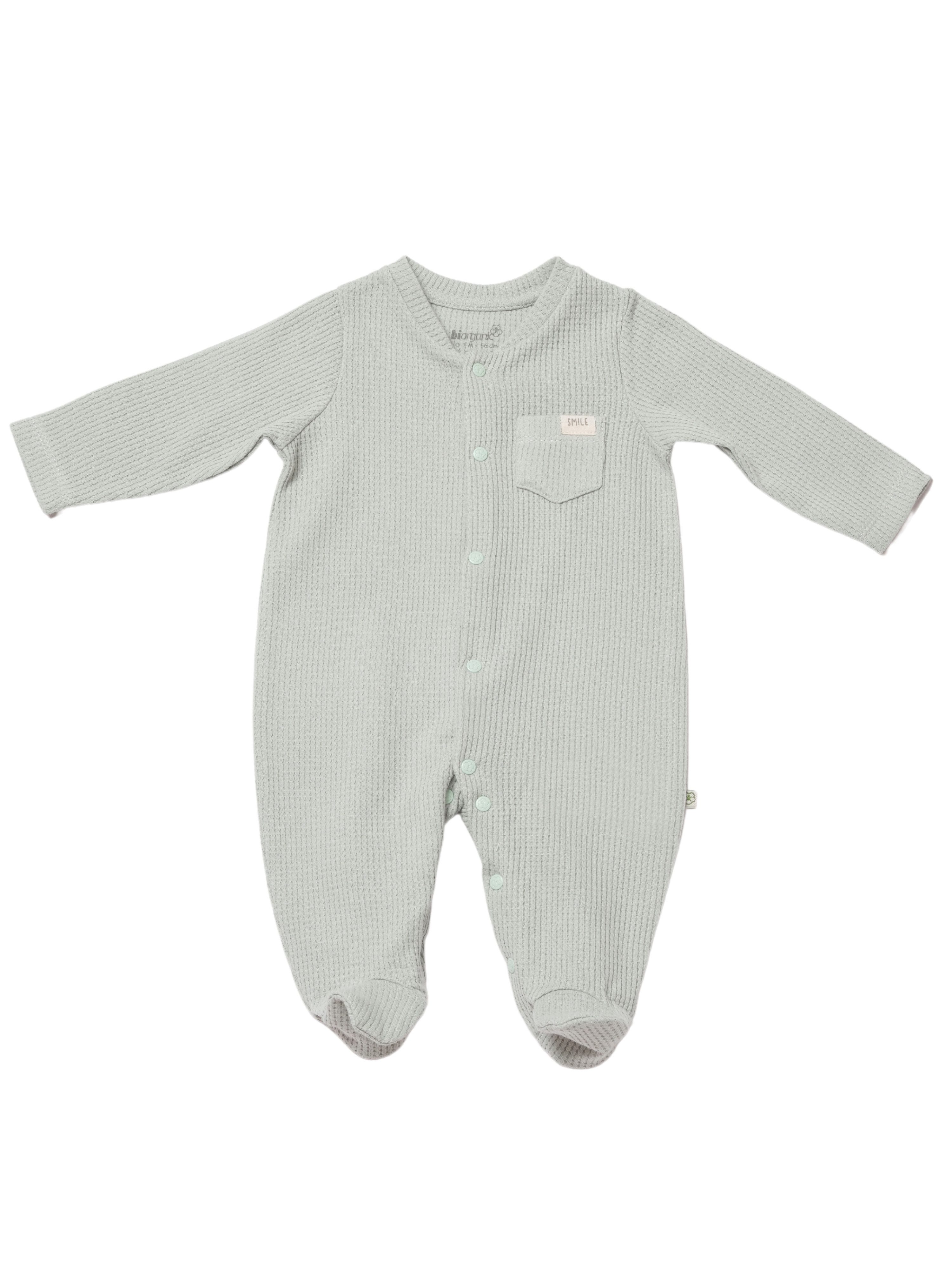 biorganic Strampler Baby Waffle Smile mit Fuß für Jungen und Mädchen Unisex Langarm (1-tlg) geknöpft, 100% Bio-Baumwolle, Waffelstruktur