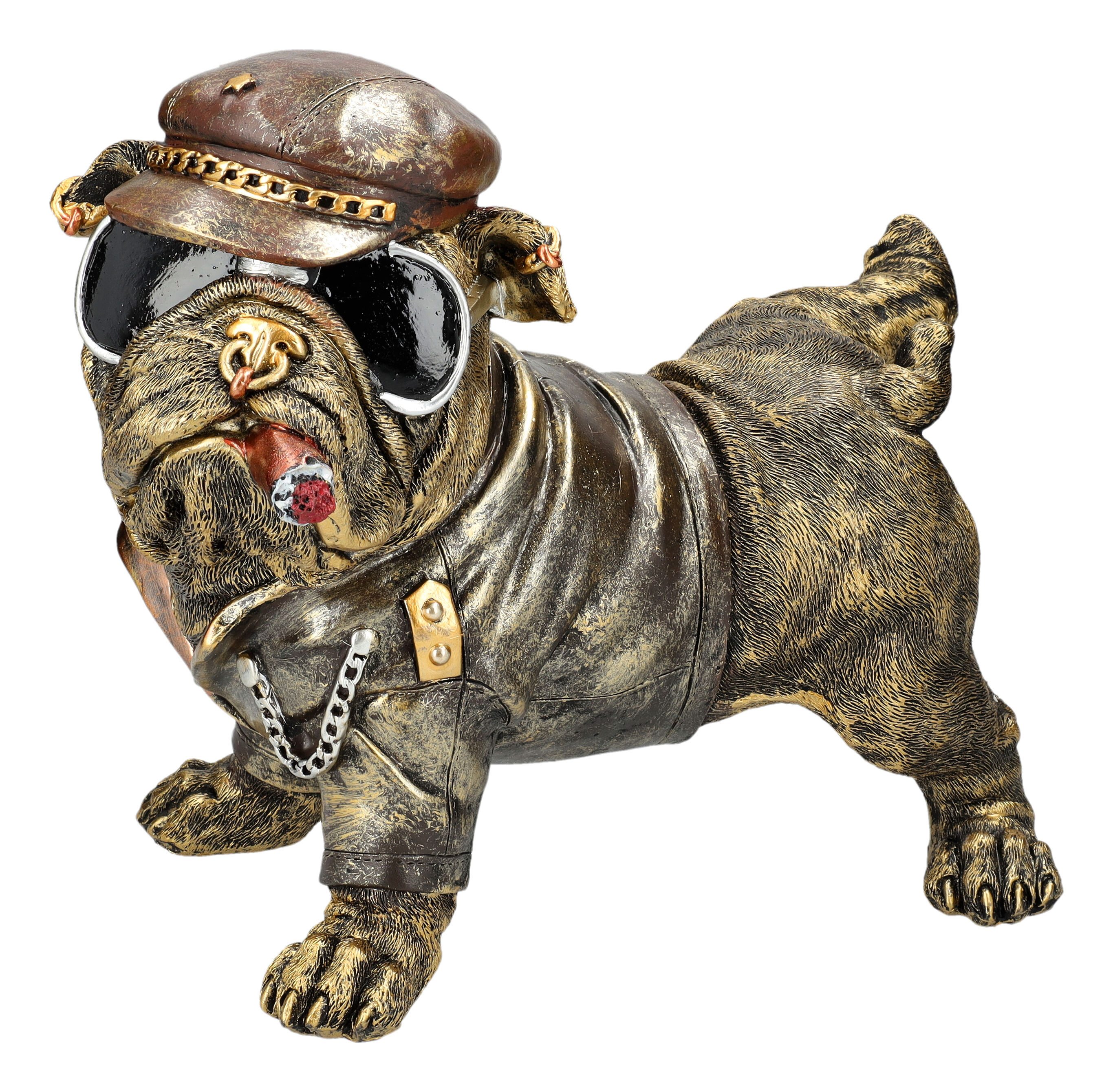 Figuren Shop GmbH Tierfigur Hundefigur - Coole Bulldogge markiert Revier - Hund Dogge Dekofigur