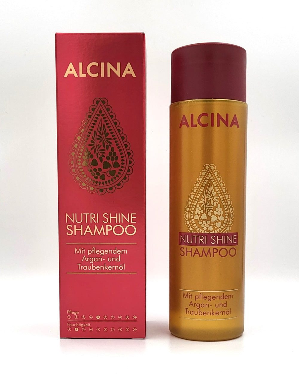 ALCINA Haarshampoo ALCINA Nutri Shine Shampoo glättet und pflegt das Haar (250 ml), Packung, Seidiges Haargefühl, leichteres Kämmen, luxuriöser Duft