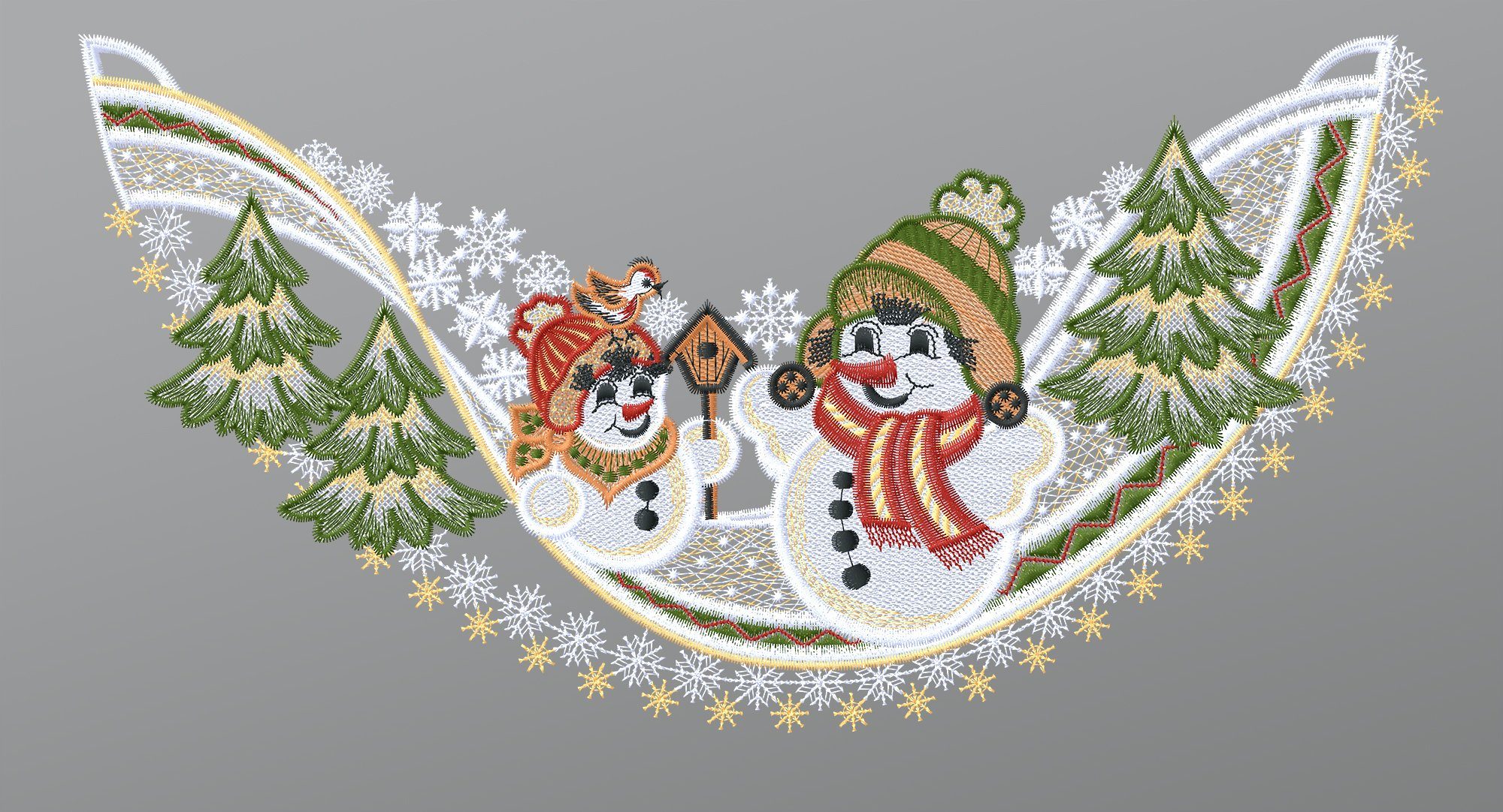 Fensterbild Schneemann Duo mit Vogelhaus