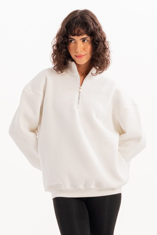 Sweatshirt Oversize-Fit-Damen-Sweatshirt mit Stehkragen und halbem Reißverschluss
