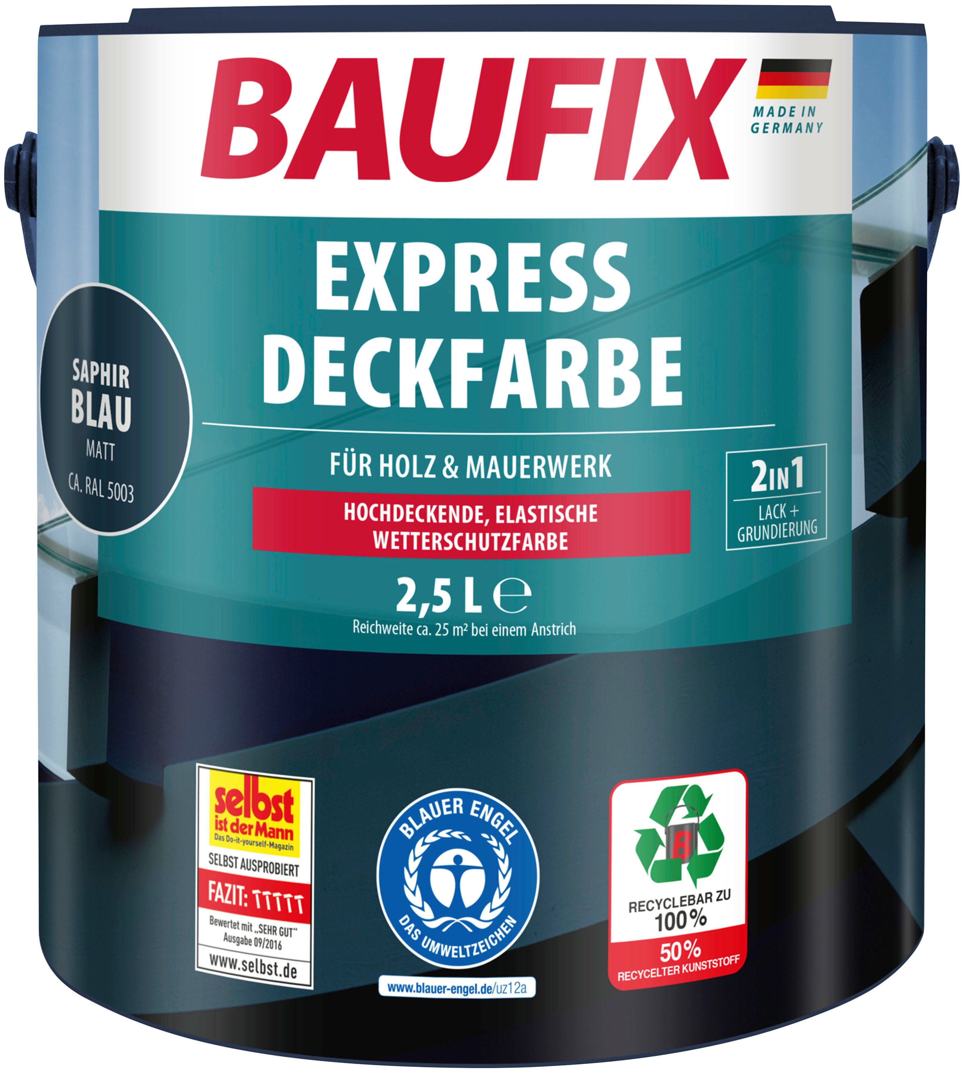 Baufix Wetterschutzfarbe Express Deckfarbe, erhöhte Witterungsbeständigkeit, elastisch, 2,5L, matt