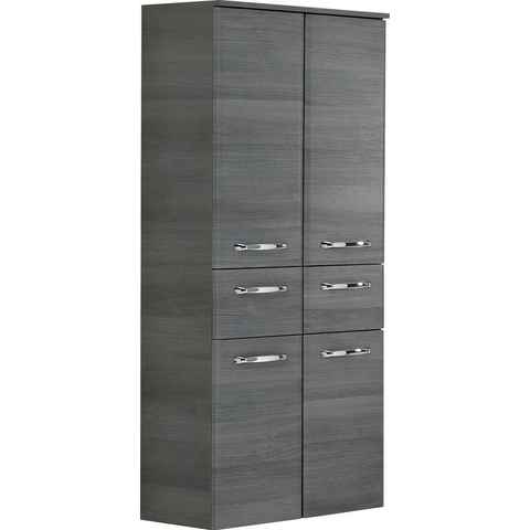 Saphir Midischrank Quickset Badschrank 60 cm breit, 141 cm hoch mit 4 Türen Badezimmer-Midischrank inkl. Türdämpfer, Griffe in Chrom glänzend