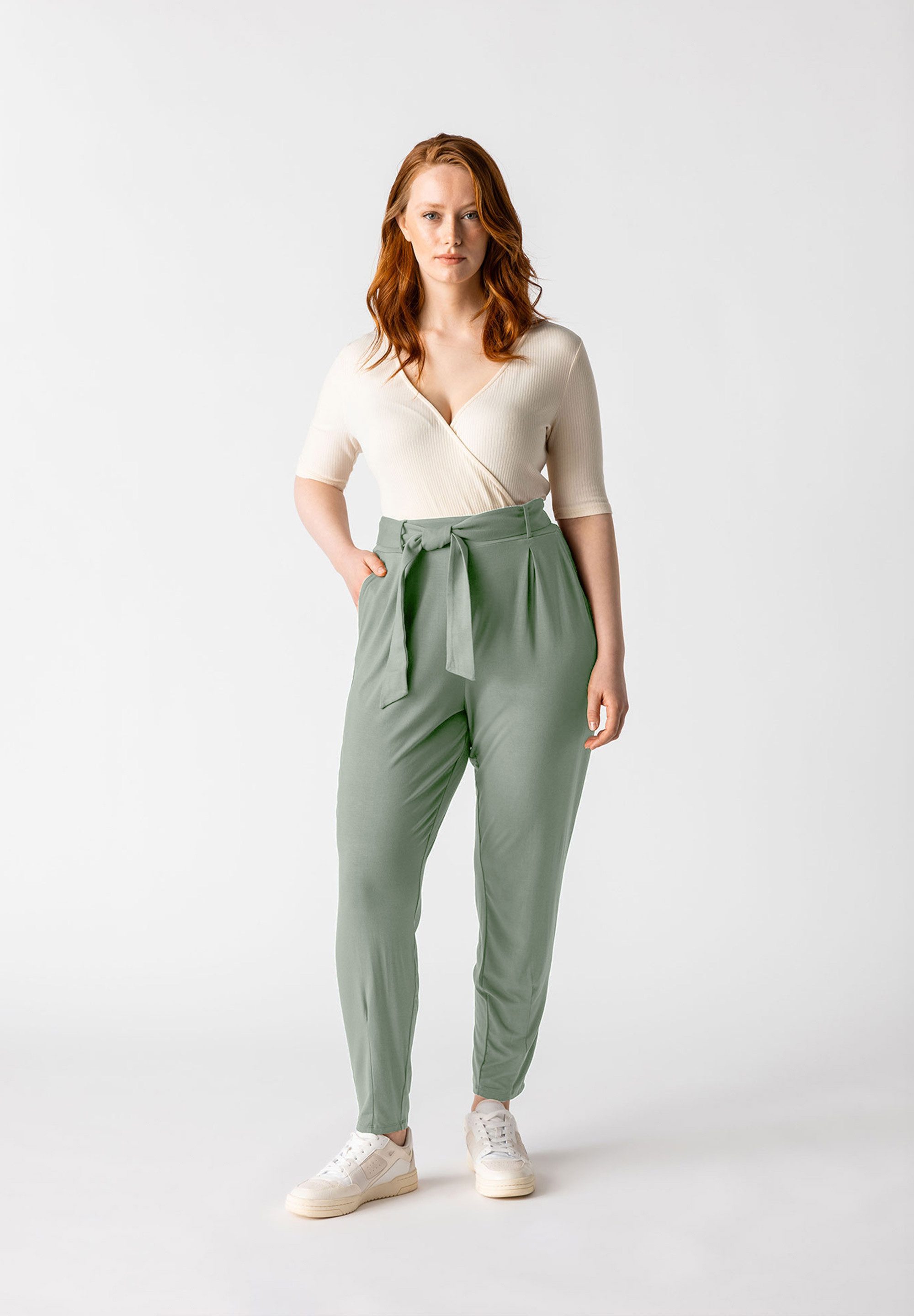 Les Lunes Haremshose JADE Pants Jersey abnehmbarer Gürtel, seitliche Eingrifftaschen, flexibler Taillenbund