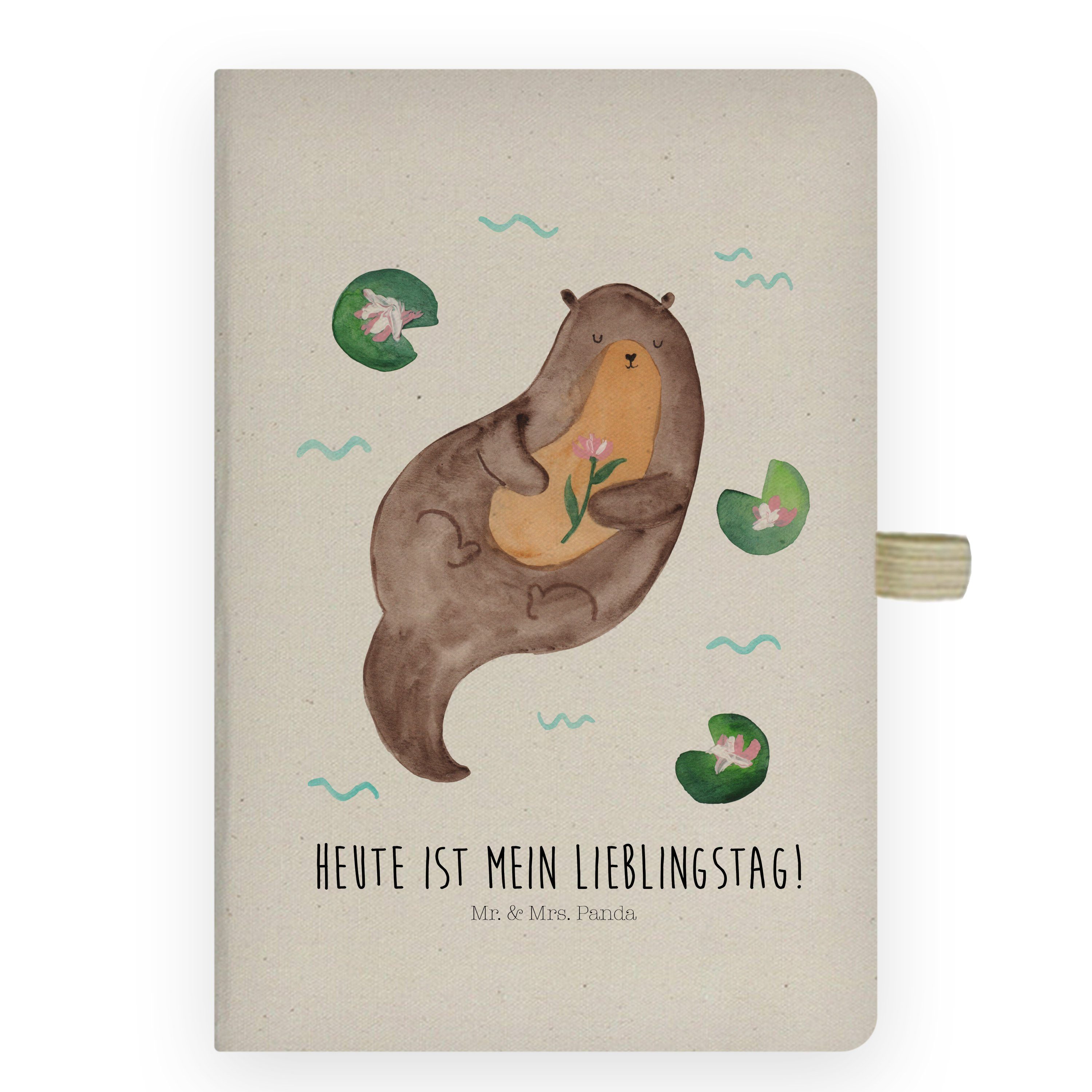 Mr. & Mrs. Panda Notizbuch Otter mit Seerose - Schreibbuch, Notizblock, Eintragebuch, Tagebuch, Skizzenbuch