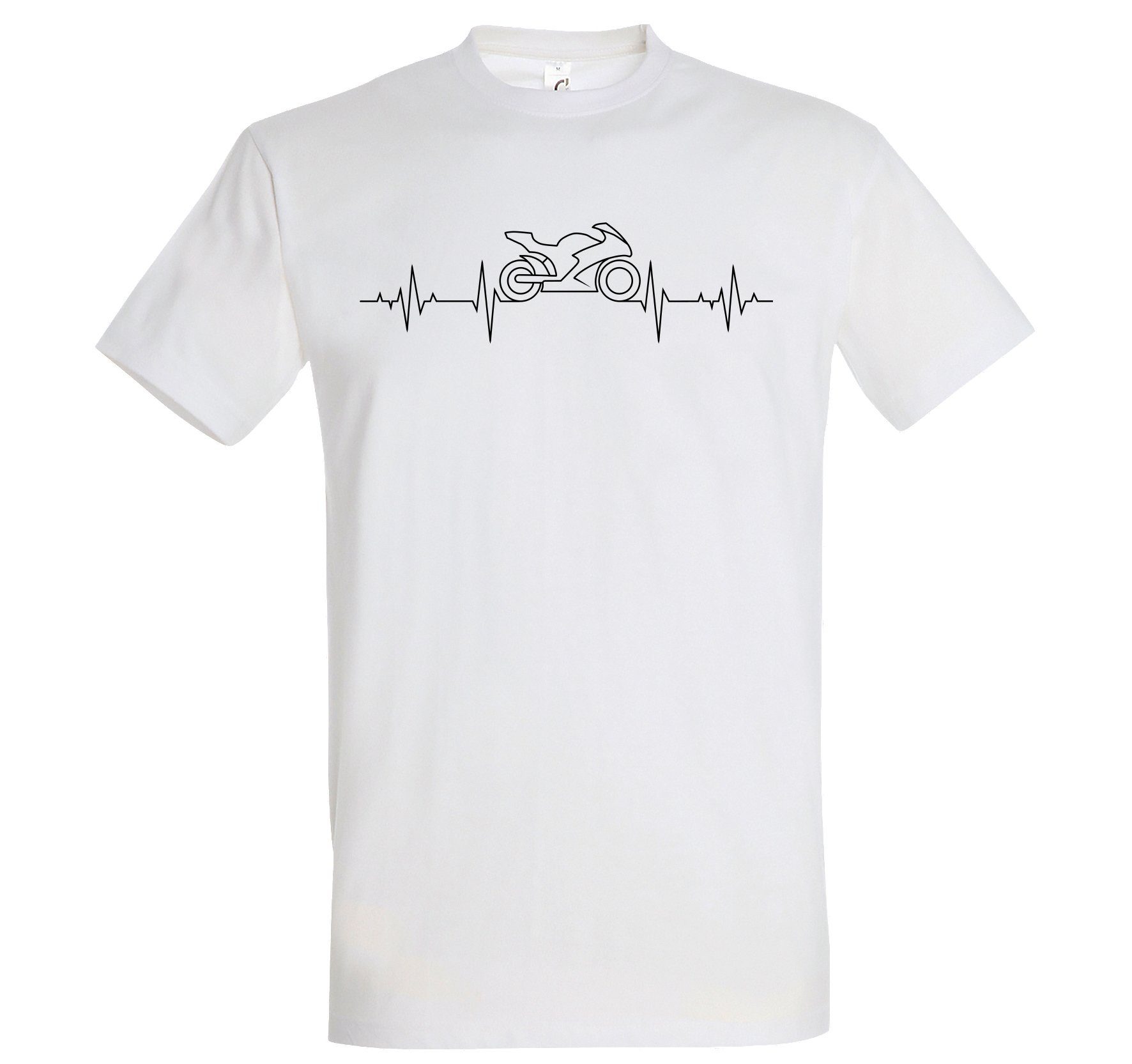 Bike Youth T-Shirt Heartbeat Aufdruck mit modischem Herren Designz Weiß Print-Shirt Motorrad