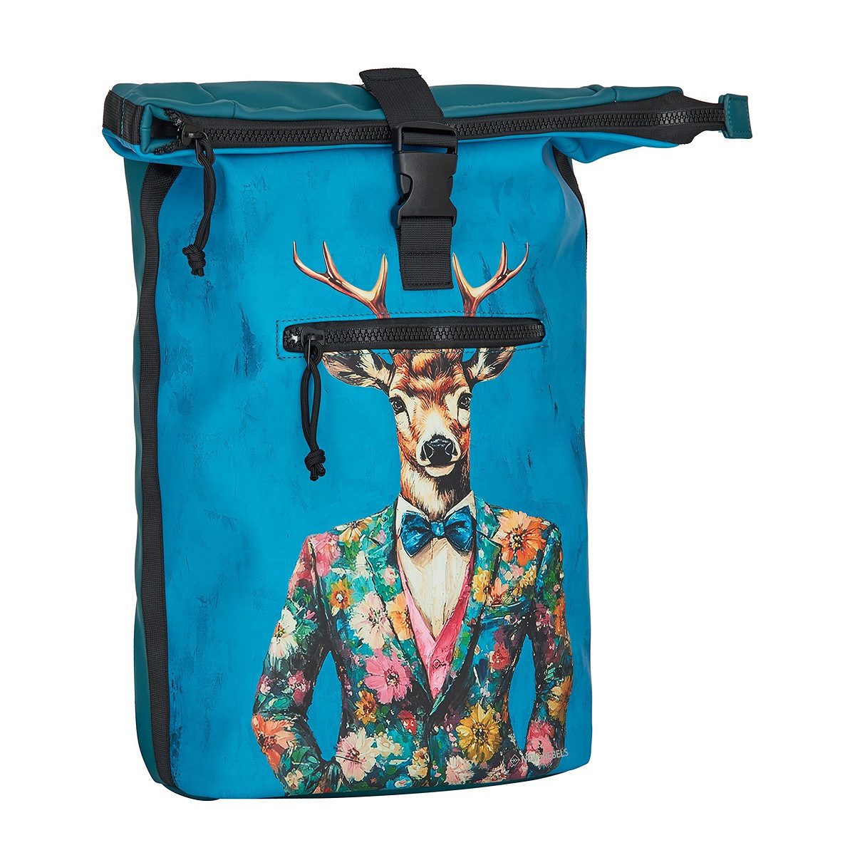 NEW REBELS Laptoprucksack Roll Up RollTop Kurier Rucksack Freizeitrucksack Mart Art New York, wasserabweisend, Laptopfach, Kunstmotiv Hirsch