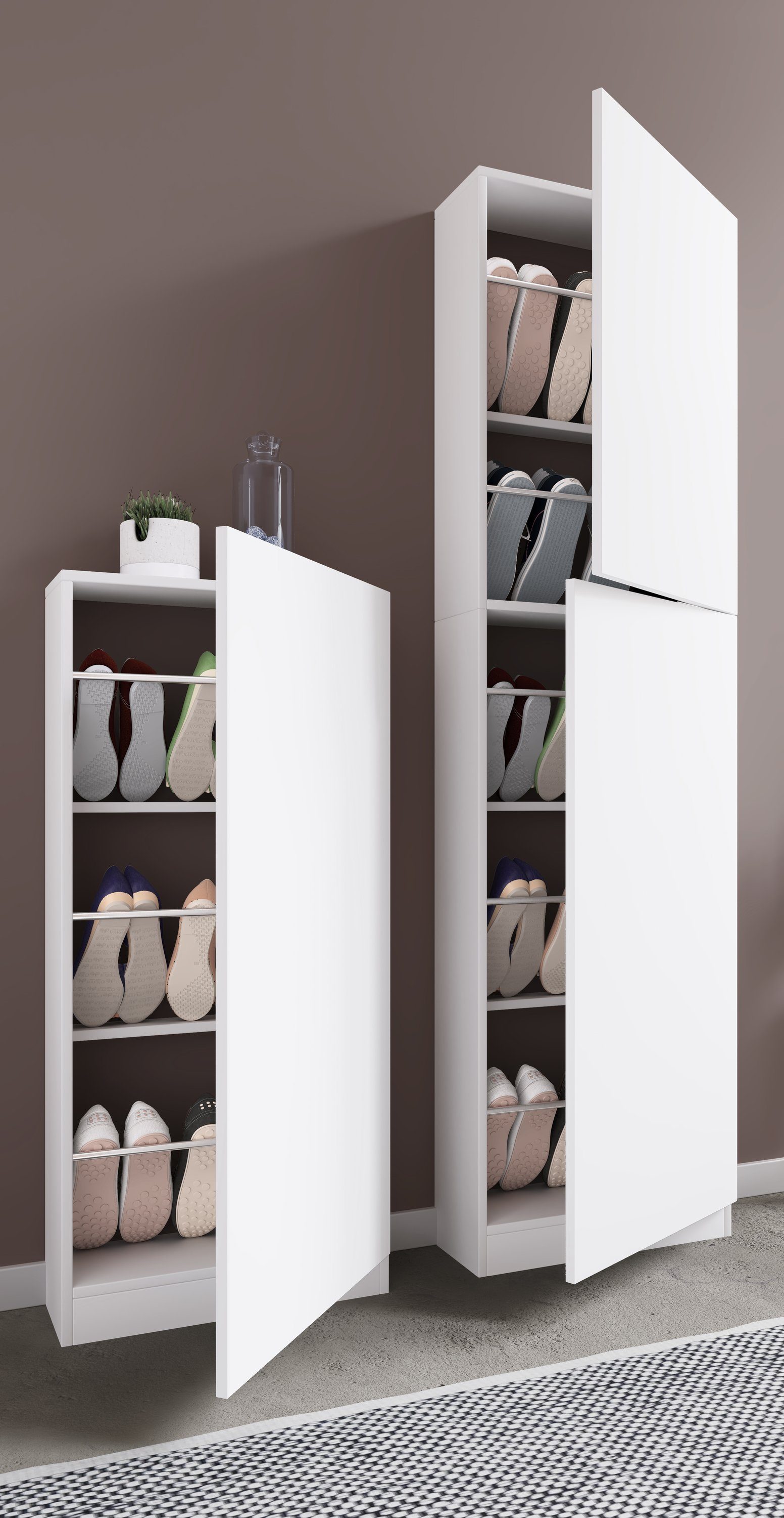 VCM Schuhschrank Schuhkommode Fulisa H. 180 x B. 50 x T. 17 cm Holz Schuhschrank, 2 Drehtüren, Schuhregal, Schuhkommode, Schuhablage