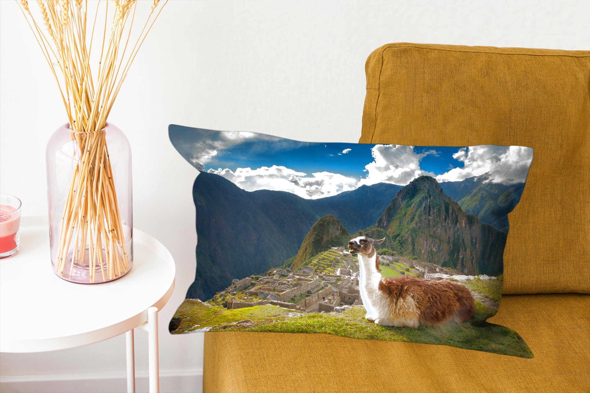MuchoWow Dekokissen - Zierkissen, Picchu Machu Dekoration, Wohzimmer Füllung, - mit Alpaka Schlafzimmer Dekokissen Felsen