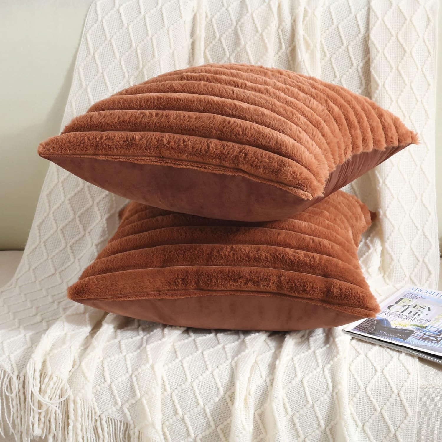 OKWISH Kissenbezüge 2er Set Flauschig Plüsch Deko Dekokissen Sofakissen Zierkissenbezüge, (2 Stück), 50x50 cm Sofakissen Couchkissen Bezug Sofa Schlafzimmer Reißverschluss
