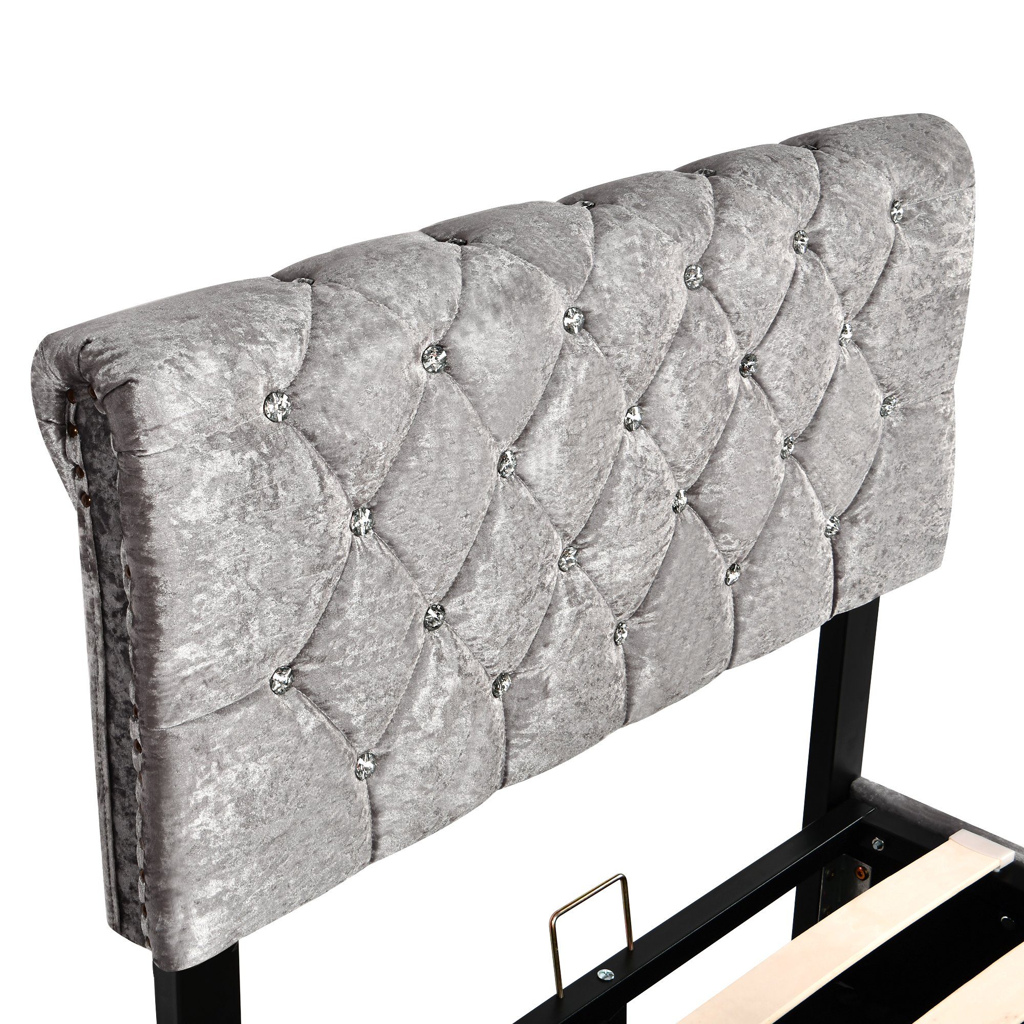 Boxspringbett (Einzelbett 90 x 200 cm, Polsterbett mit kristall schnalle, Lattenrost und Bettkasten), Hydraulisches Bett Funktionsbett mit höhenverstellbar Kopfteil, Samt