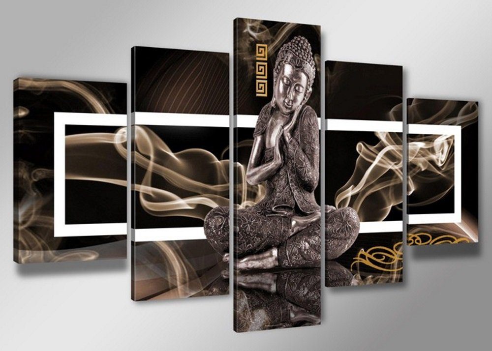 Visario Bild mit Rahmen 2 m x 1 m 5er Set Visario auf Leinwand fertig zum Aufhängen/gerahmt, Buddha