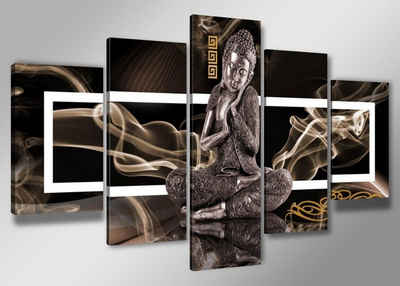 Visario Bild mit Rahmen »2 m x 1 m fünfteiliges Bilderset von Visario auf Leinwand fertig zum Aufhängen/gerahmt«, Buddha