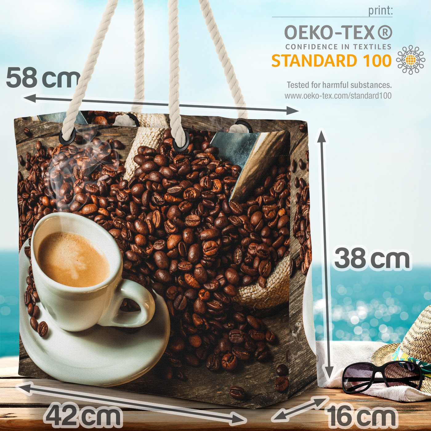 VOID Strandtasche (1-tlg), Kaffee Bohnen Cafe Tasse Kaffee Restaurant Cafe Espresso Barista Kaff