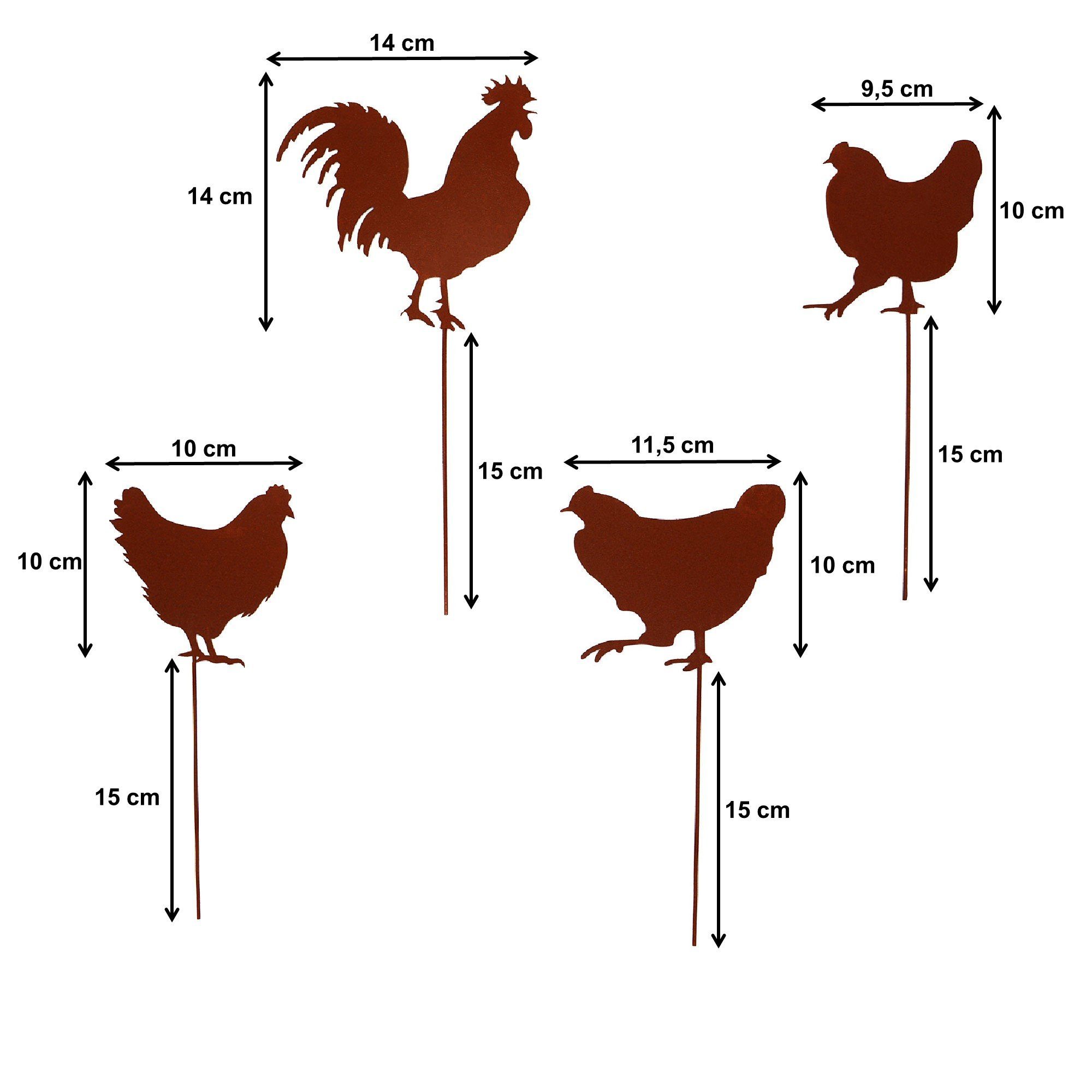 und UNUS Set) Rost Gartenstecker GARDEN 4er Hahn (4-St., Set 4er Gartenstecker Hühner