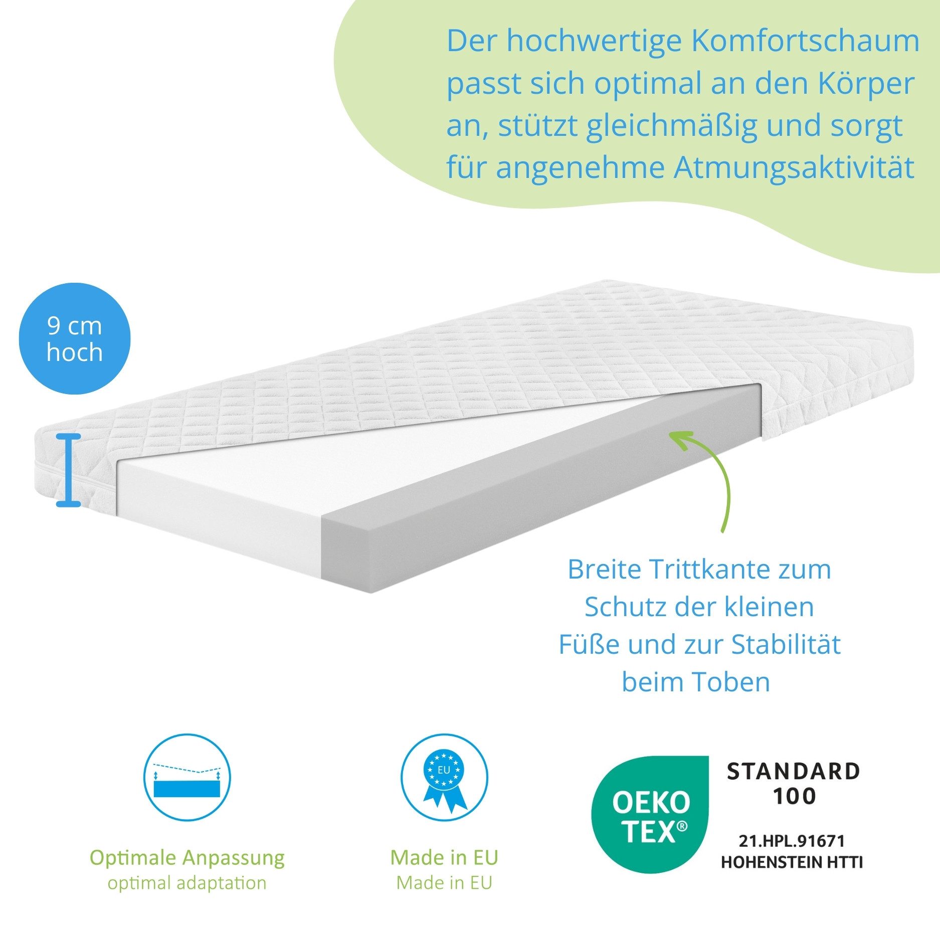 Babymatratze Little Dreams, Bodyprotect, 9 cm hoch, Made in EU – Bild 4 von 5