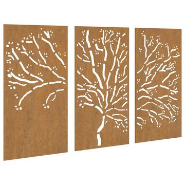 vidaXL Wandbild 3-tlg. Garten-Wanddeko 105x55 cm Cortenstahl Baum-Design