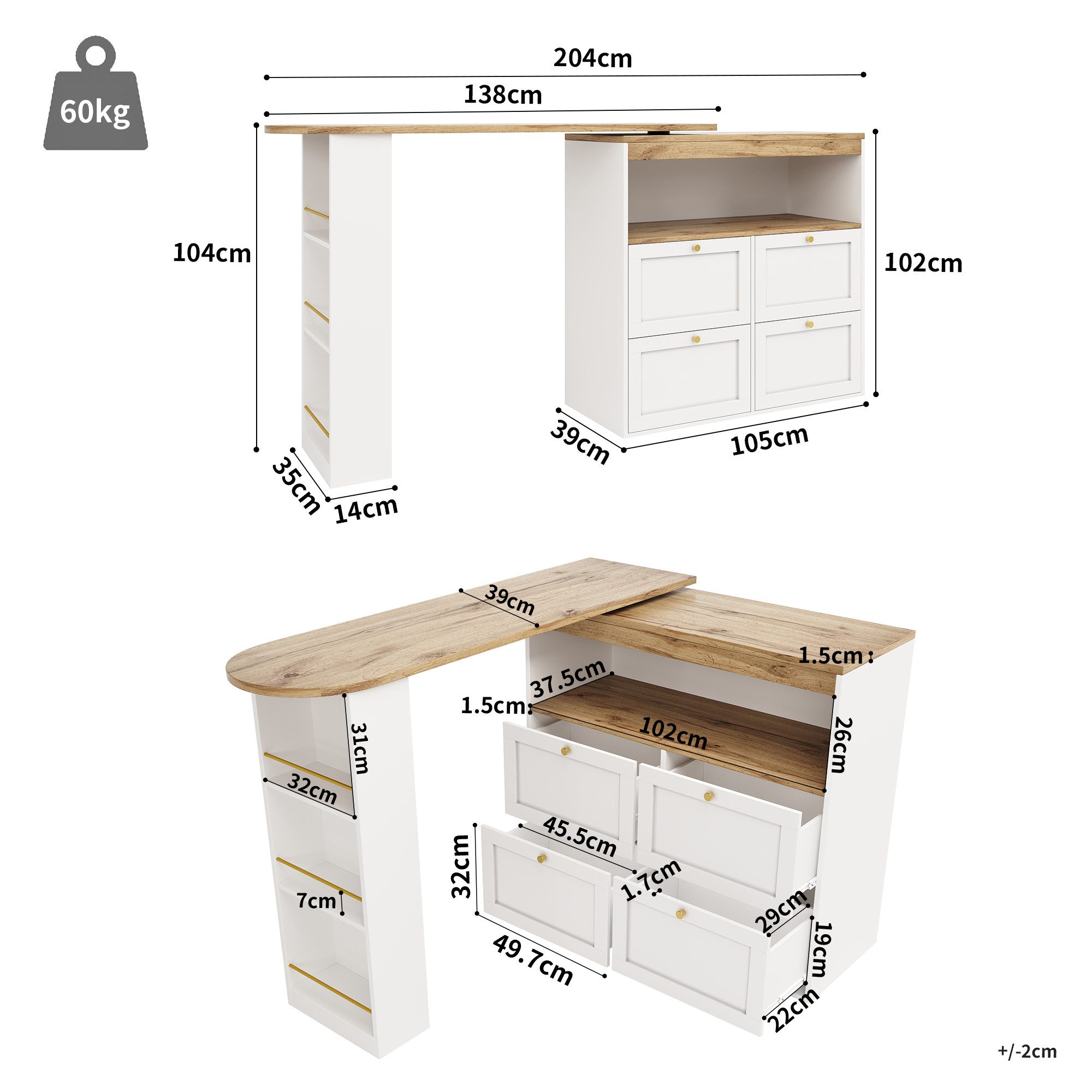 TavilaEcon Bartisch 360° rotierbar, 3 Ebenen günstig online kaufen