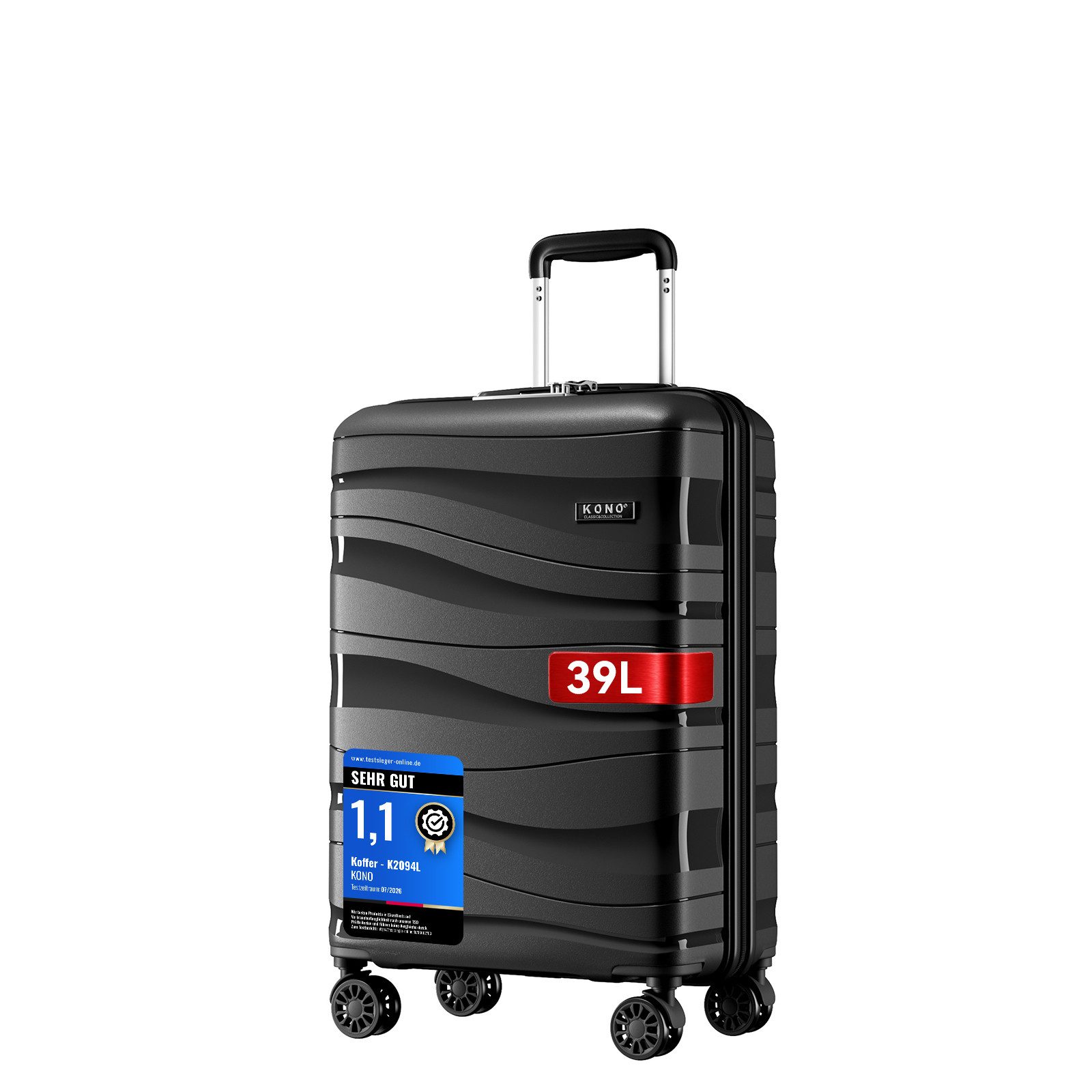 KONO Handgepäck-Trolley Leicht Hartschalenkoffer Reisekoffer mit 4 Rollen und TSA Schloss