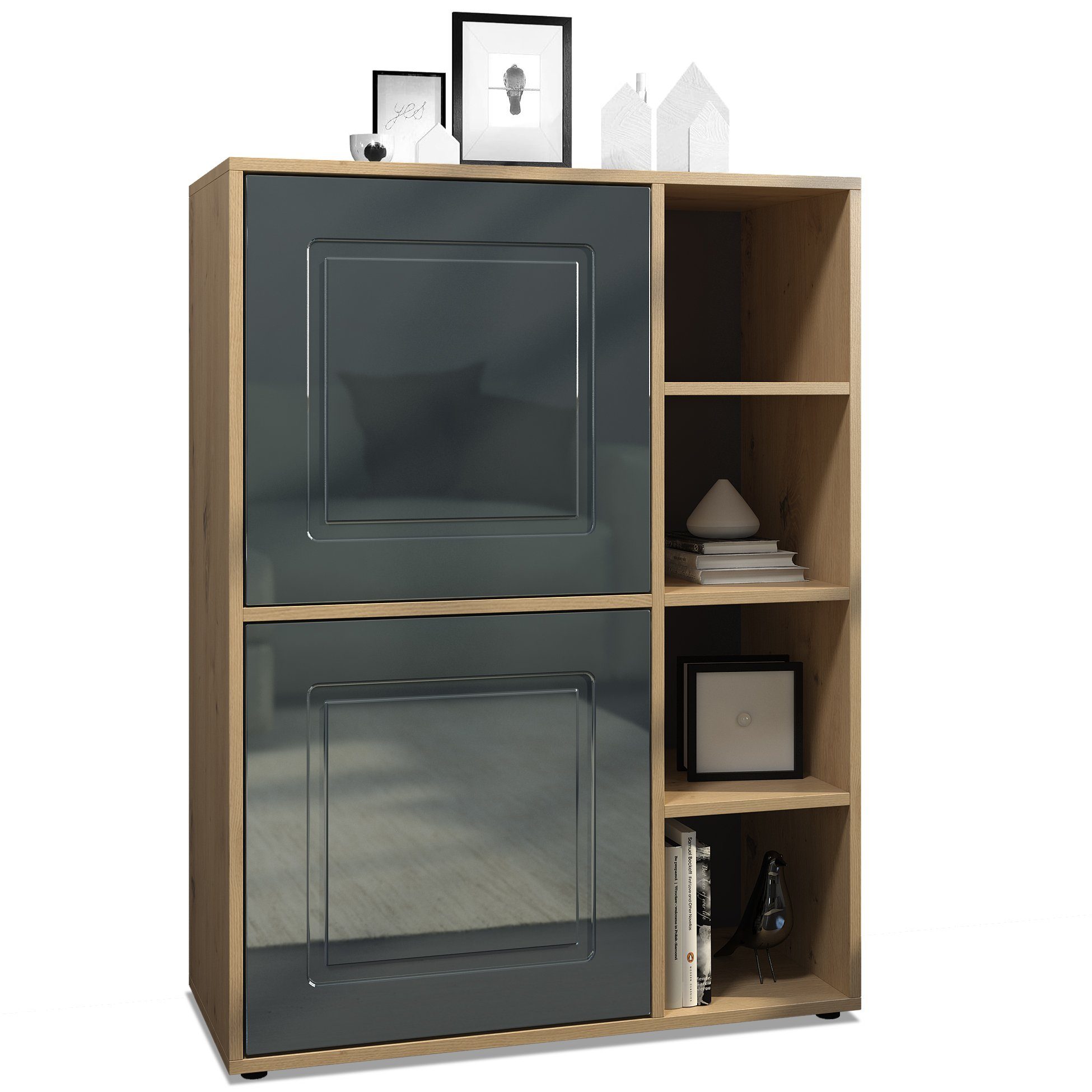 Möbelhandel Klipenstein Highboard NOAH V1, Kommode Schrank Landhaus, Korpus Eiche Artisan