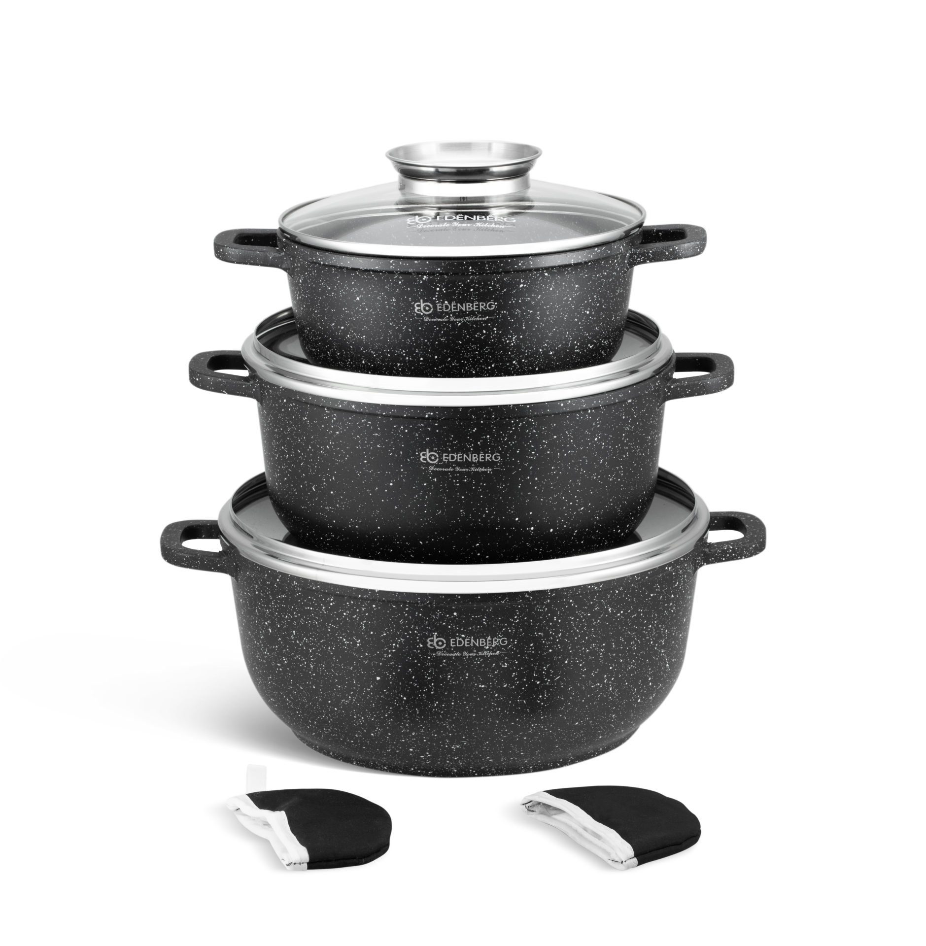 Edenberg Topf-Set Elegante, mattschwarze Töpfe in klassischem Design, Aluminium, Keramik (Gönnen Sie sich kulinarischen Komfort und Profiqualität in einem – mit diesem vielseitigen, stilvollen und langlebigen Topfset wird jedes Gericht zum Genuss!, 6-tlg., Zeitloses Design des Topfsets. Eine ideale Geschenkidee)