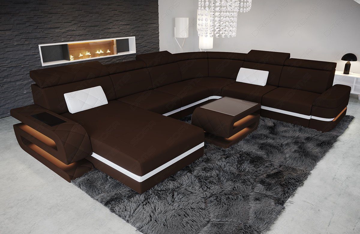 Sofa Dreams Wohnlandschaft Bologna M XXL U Form Stoffsofa, mit LED