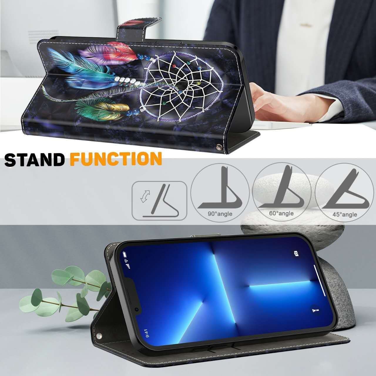 CLM-Tech Handytasche für Xiaomi Redmi Note 15 5G Klapphülle aus PU Leder (Traumfänger schwarz bunt, 1-tlg., Flip Case), Magnetverschluss, Standfunktion und Kartenfächer