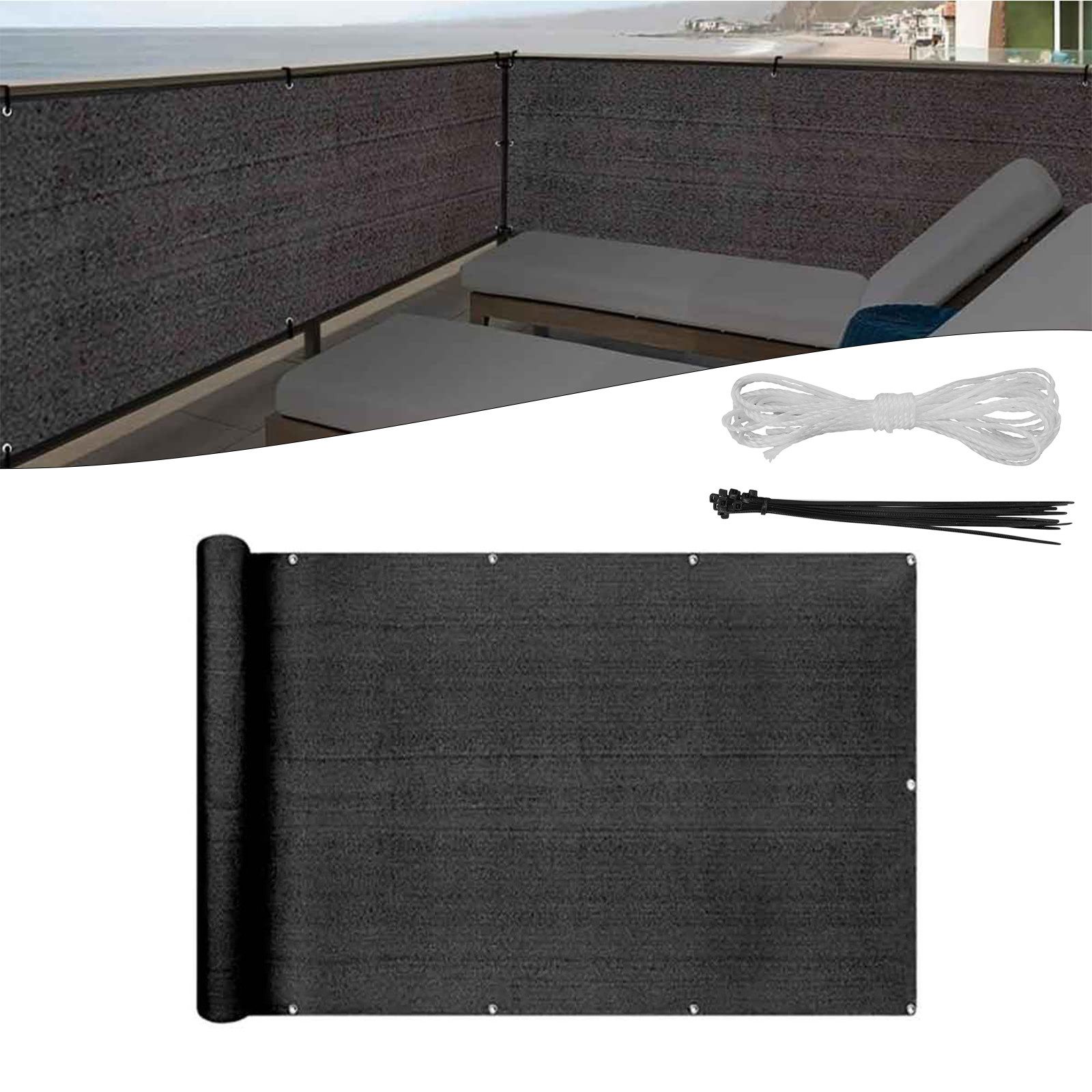 BlingBin Sichtschutzzaunmatten Balkon Sichtschutz Balkonabdeckung, Wind-und UV-Schutz, (1er Set, 1-St., mit Ösen Kabelbinder und Kordel), Sichtschutz für Gewächshaus, Garten, Zaun & Balkon, 0,9 x 5 m