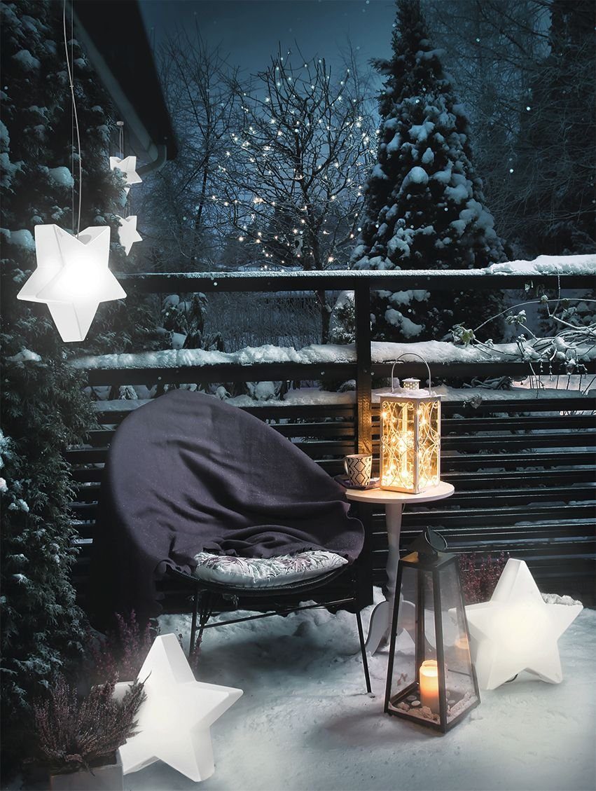 Modern Außen-Stehlampe Weiß E27 dekorativ Balkon IP44 Stern STAR, ohne Leuchtmittel, Licht-Erlebnisse Wegeleuchte