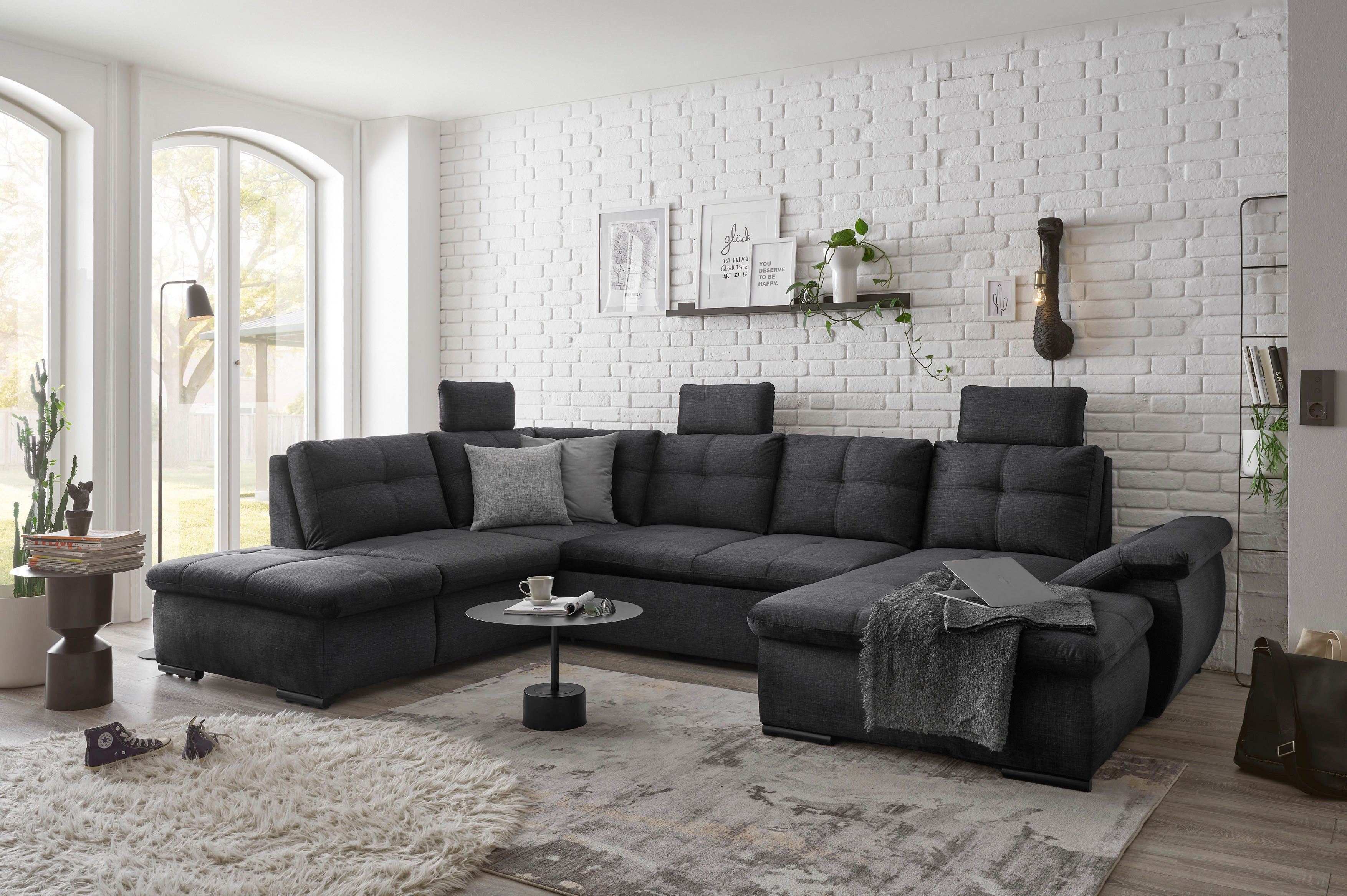 ED EXCITING DESIGN Wohnlandschaft Alija U-Form, mit Bettfunktion, Bettkasten, Armteilverstellung & Kopfstützen