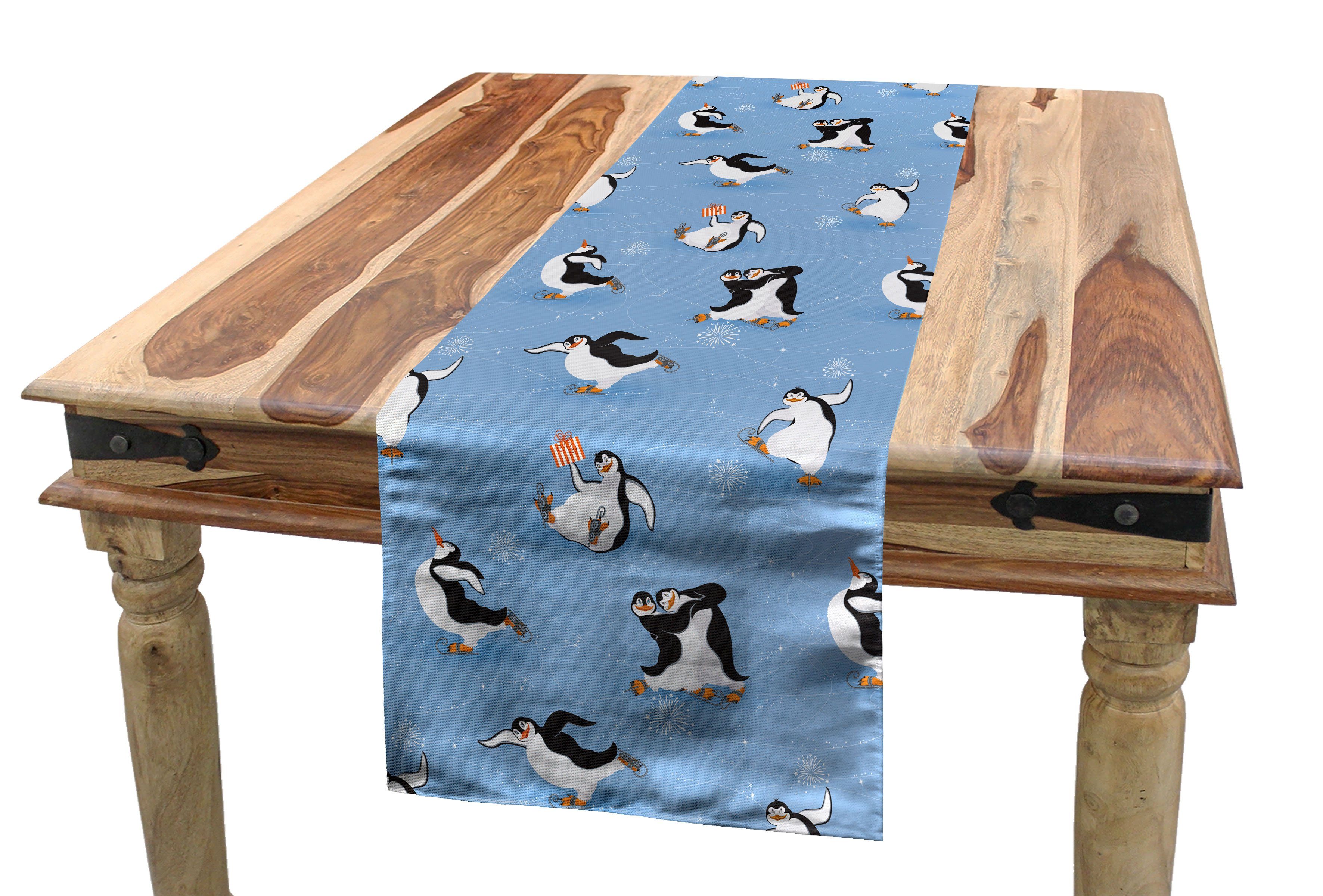 Tischläufer Abakuhaus Tischläufer, Rechteckiger Küche Penguins Skating Cartoon-Tier Esszimmer Dekorativer