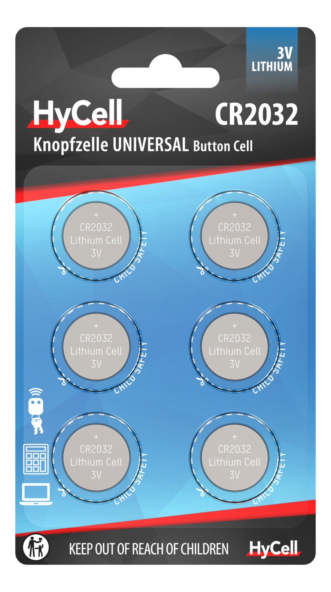 HyCell 6x CR2032 Batterie Lithium Knopfzelle 3V Knopfbatterien Knopfzelle