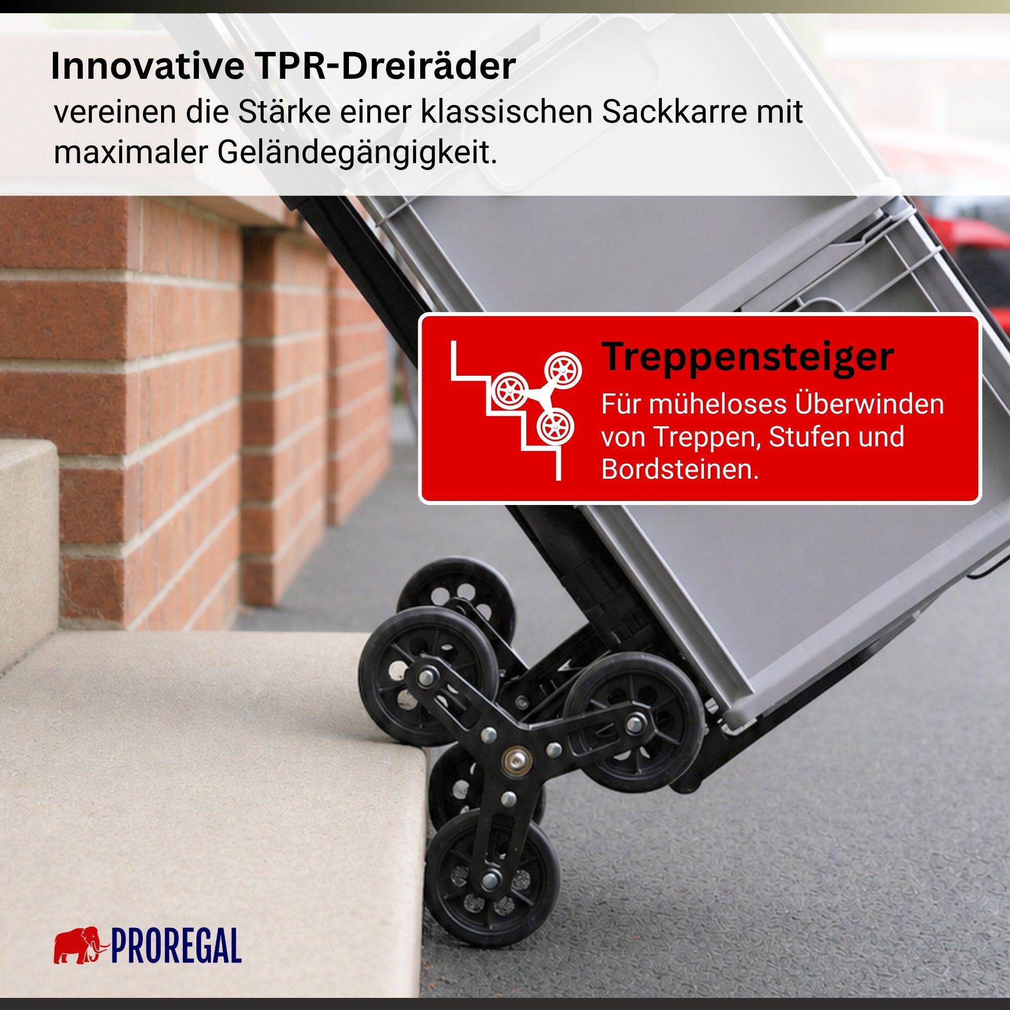 PROREGAL® Sackkarre ELEPHANT mit Profi-Alu-Rahmen klappbar ergonomisch Vollgummibereifung, Klappbare Sackkarre Transportkarre Staplerkarre hohe Traglast