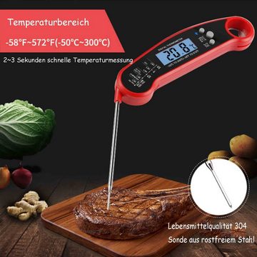 KÜLER Bratenthermometer Lebensmittelthermometer, klappbare Temperaturmessung,Küchenthermometer, Mit 3V Knopfzellenbatterie, Korkenzieherfunktion mit starkem Magneten auf der Rückseite