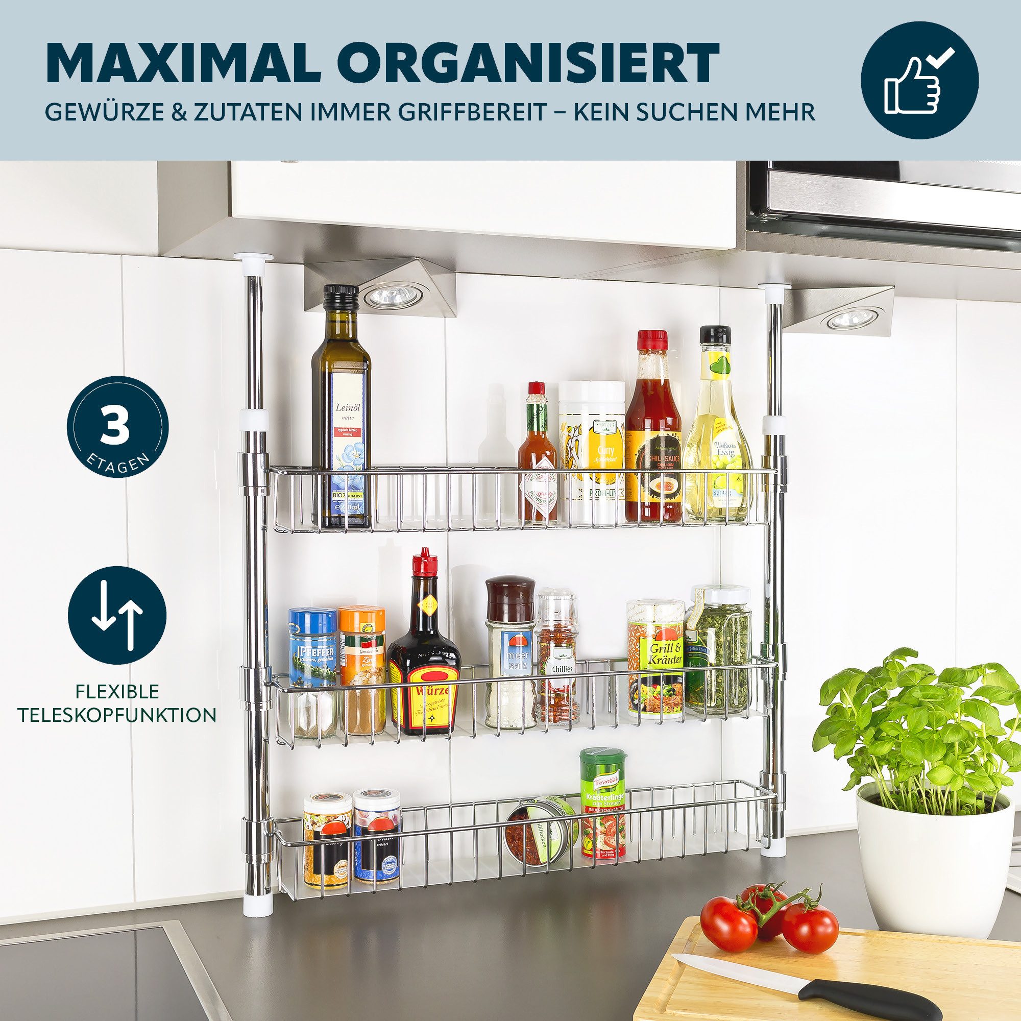 bremermann Küchenregal Teleskop-Gewürzregal, Teleskopregal mit 3 Korbablage günstig online kaufen