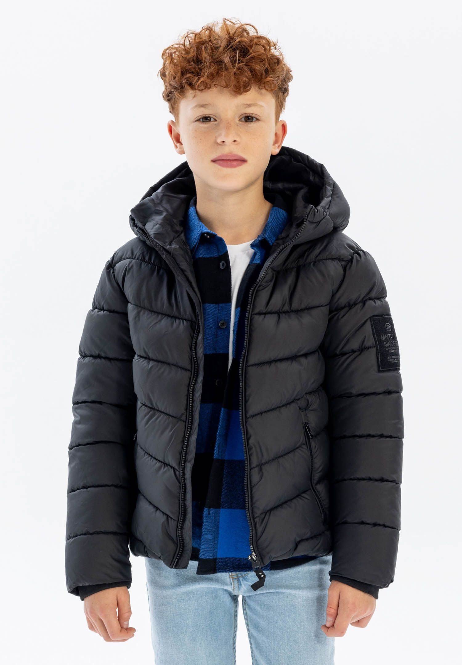 MINOTI Winterjacke Steppjacke mit Kapuze und reflektierendem Print (2y-14y)