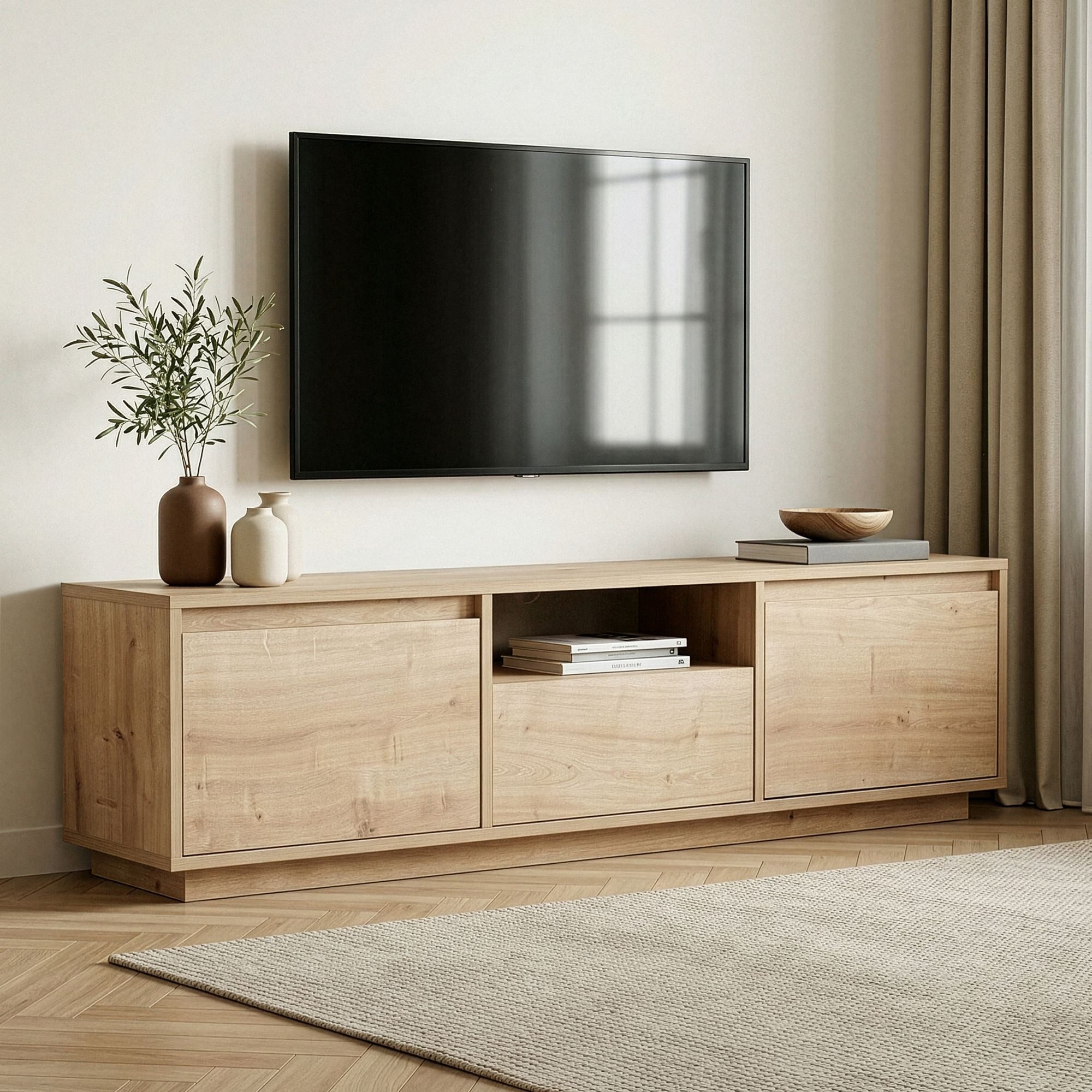 Skye Decor Sideboard Nordure Sentinel (Packung, 1 St., 1 TV Board), Japandi Design,Breite 160 cm, griffloses Design mit Stauraum
