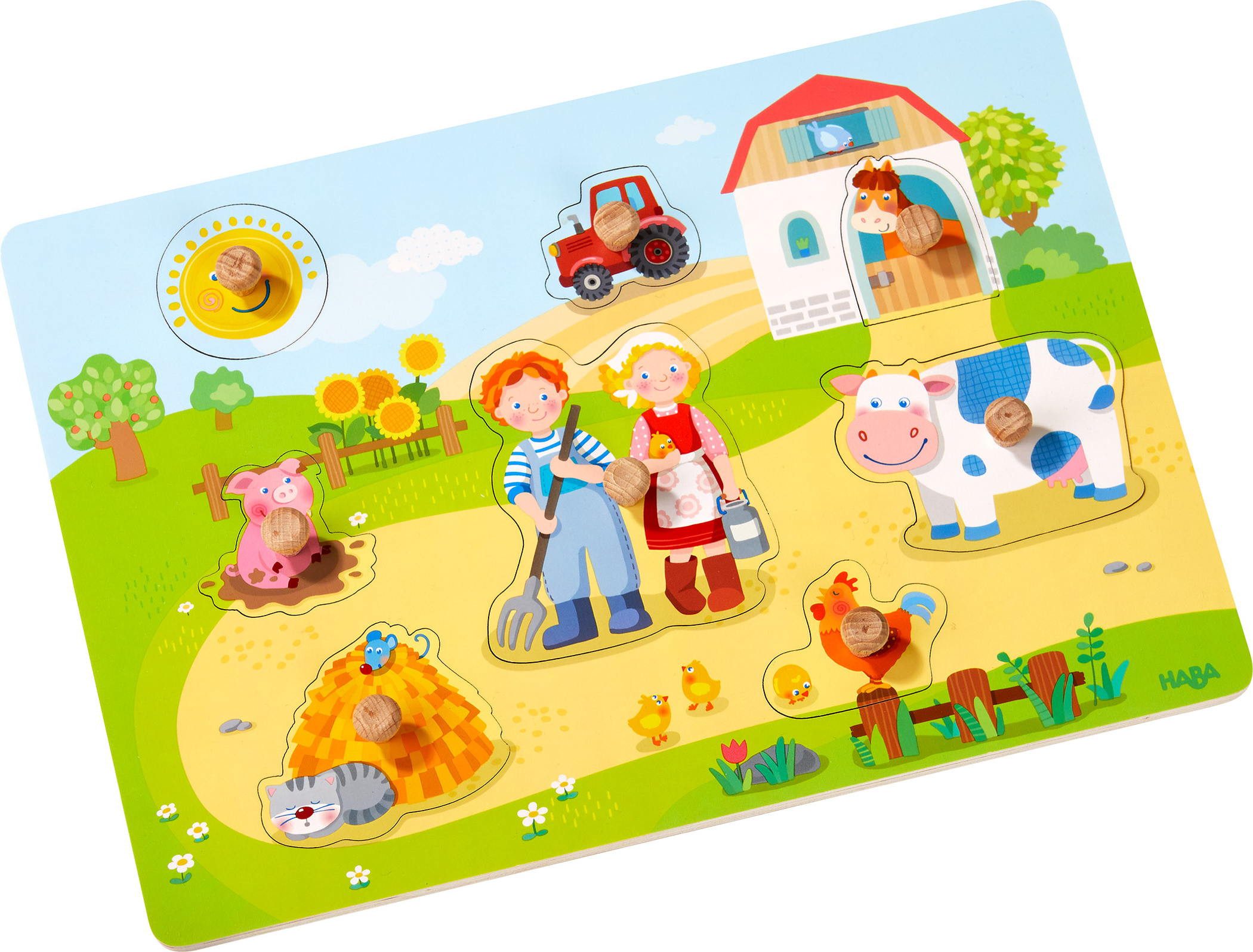 Haba Steckpuzzle 8 Teile Kinder Greifpuzzle Auf dem Bauernhof 1303769001, Puzzleteile