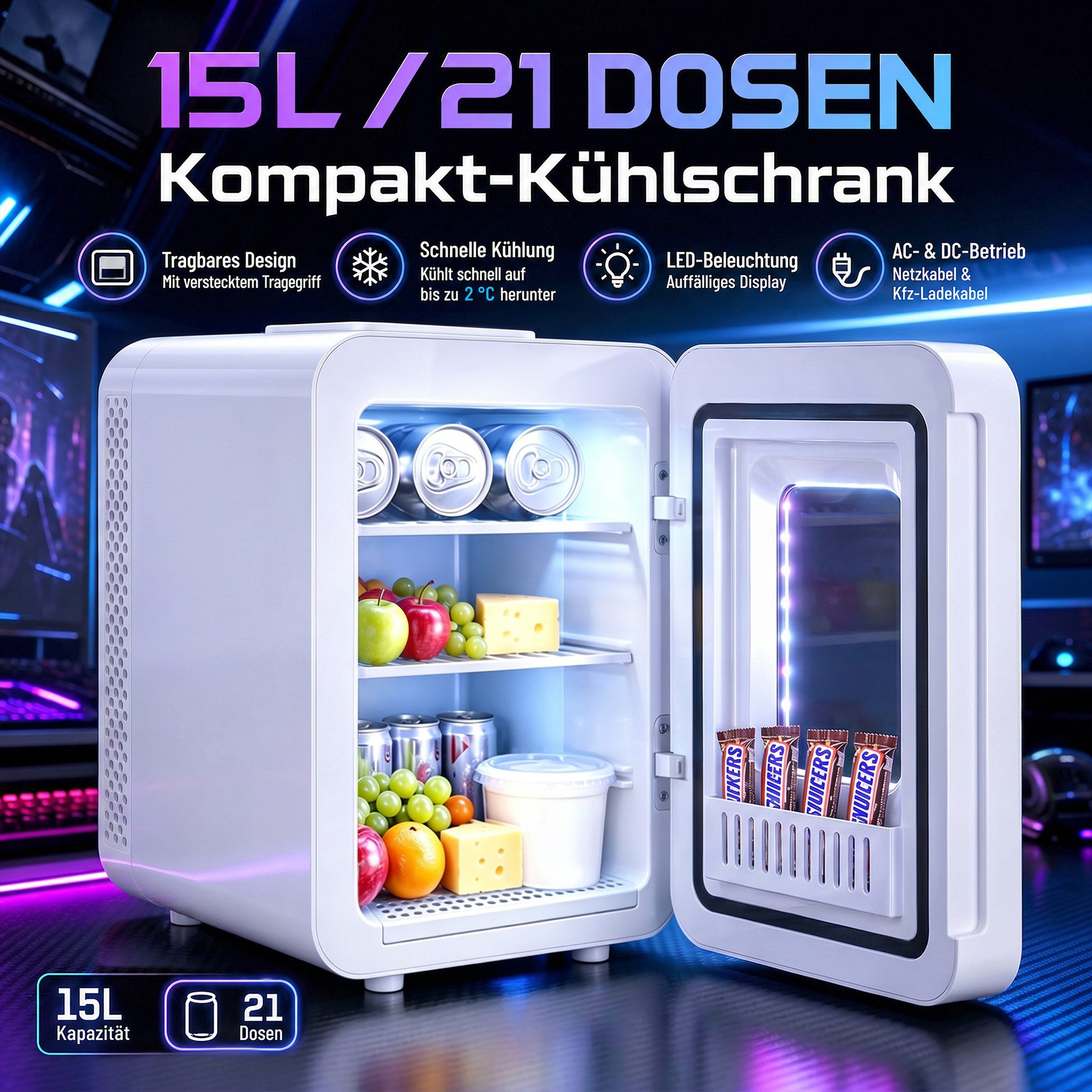 Rebonique Table Top Kühlschrank JY-E-15L, 10/15L Mini Kühlschrank, 18°C unter Umgebungstemperatur - 60°C