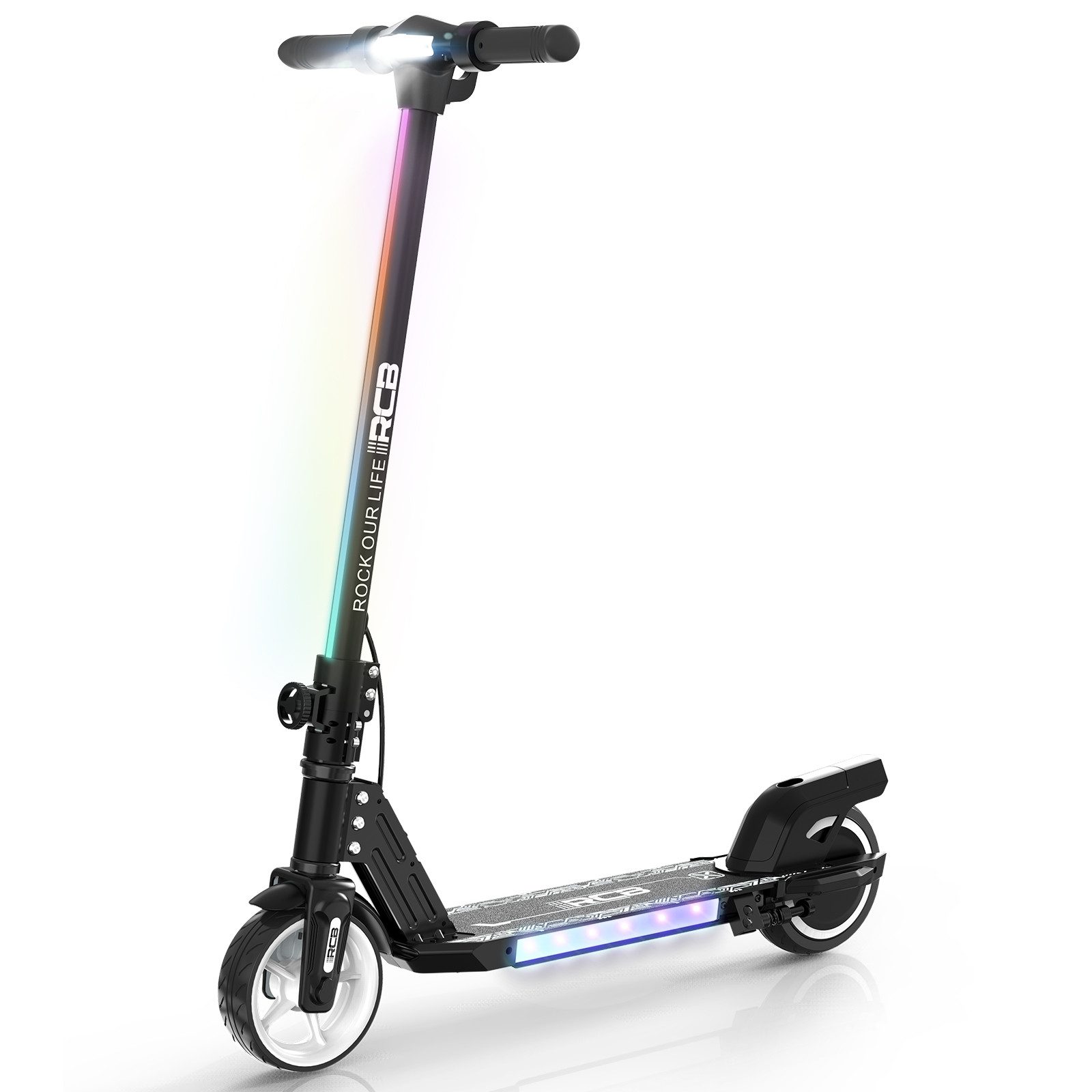 RCB TECH Elektro-Kinderroller R12 Elektrischer Kinder-Scooter, klappbar, bis 10 km Reichweite, LED, Belastbarkeit 50 kg, (1-tlg), Seitliches Licht leuchtet dauerhaft; Schutzblech auch als Bremse.