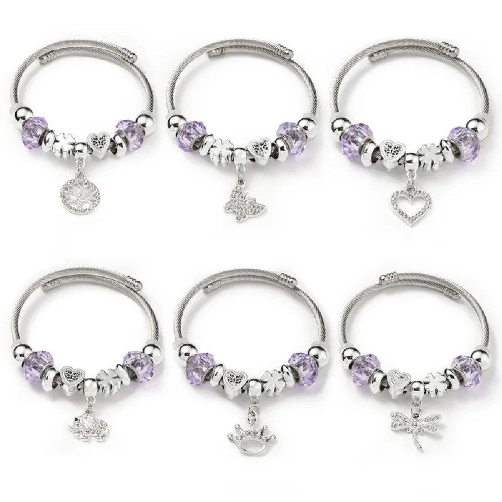 Eyecatcher Armkette Charm-Armband mit lila Kunststoffperlen & 10 Symbolanhä günstig online kaufen