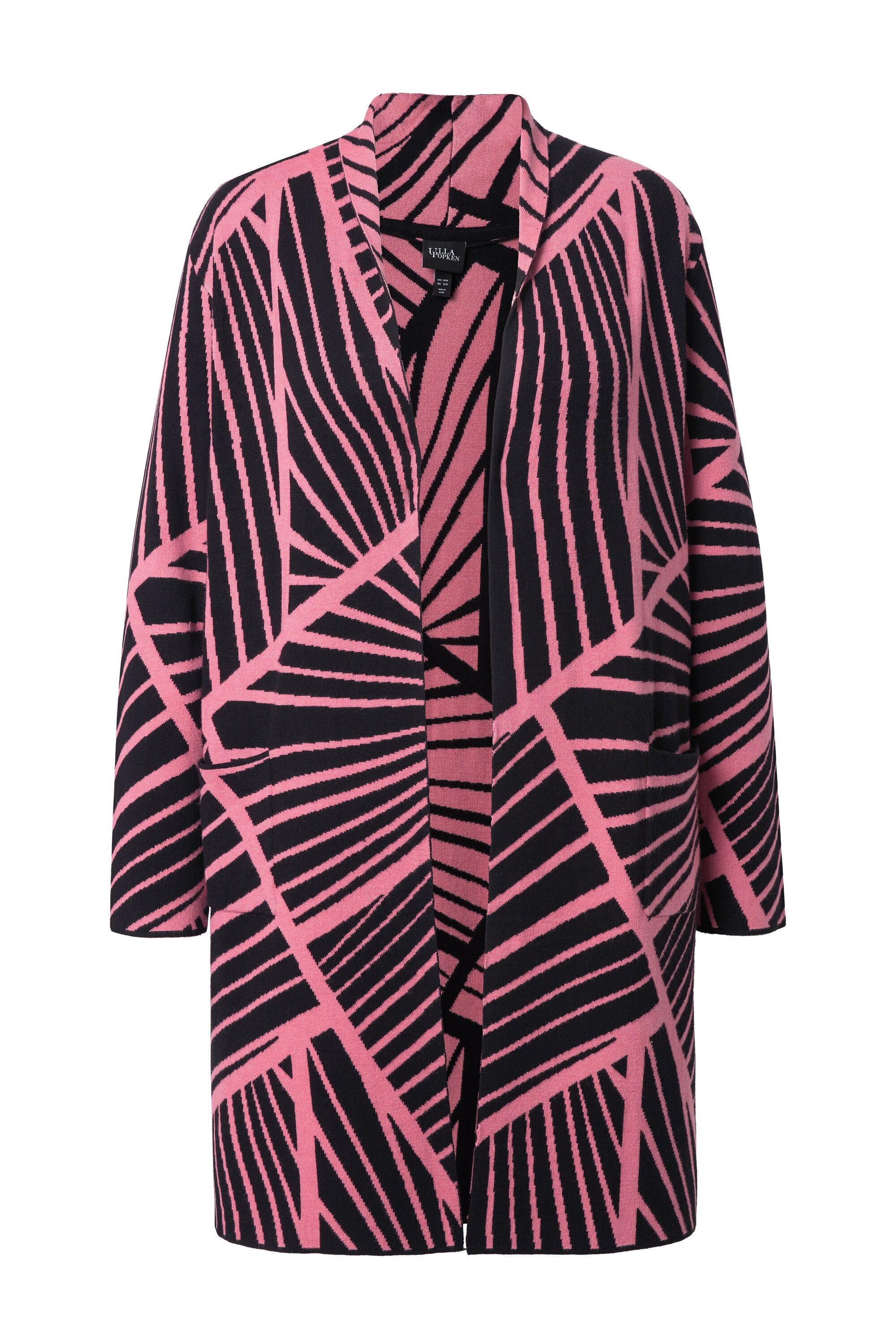 Ulla Popken Strickjacke Long-Strickjacke grafisches Muster Schalkragen