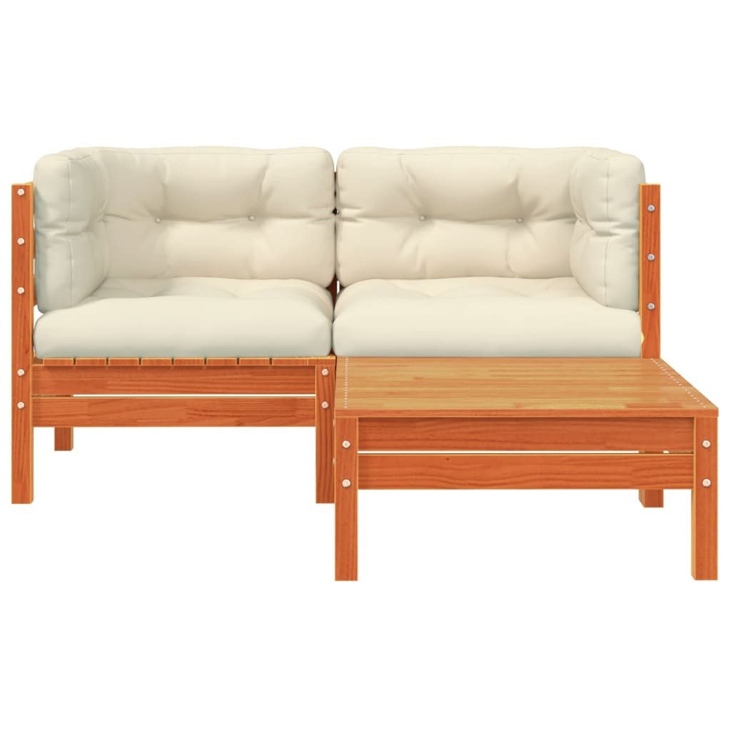 vidaXL Sofa, Gartensofa mit Kissen und Hocker 2-Sitzer